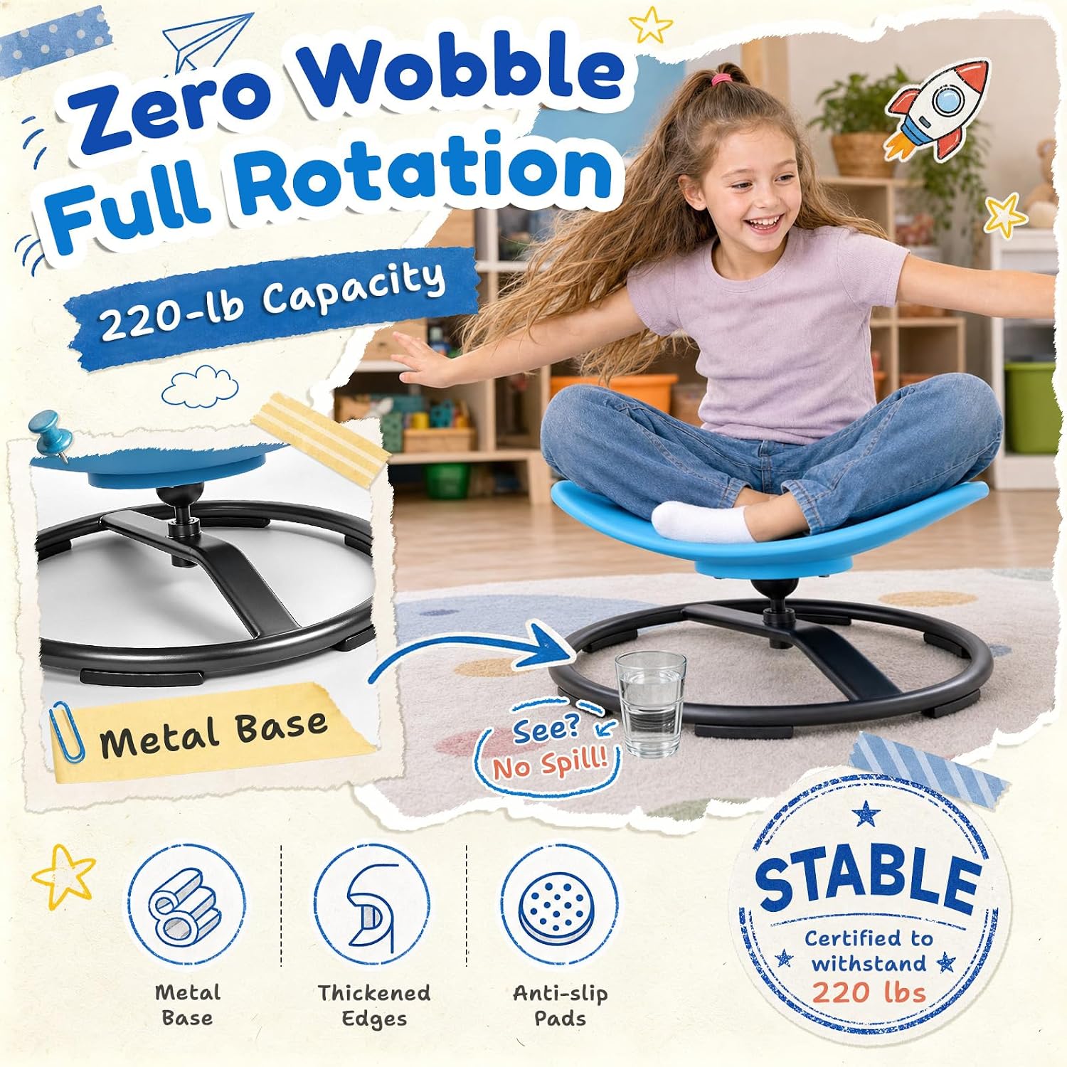 Detalle 2 de Pterying LY-8303 Sensory Spinning Chair, 360° Swivel, Azure Polypropylene