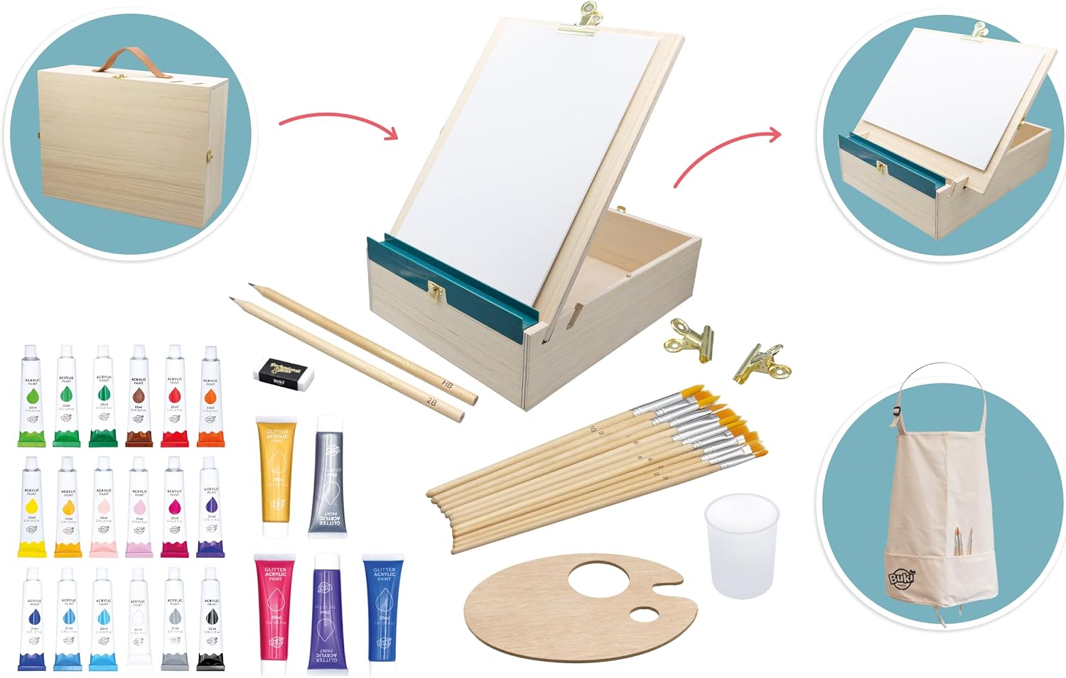Detalle de Buki France Professional Studio Atelier Artiste Wooden Acrylic Painting Case with Easel