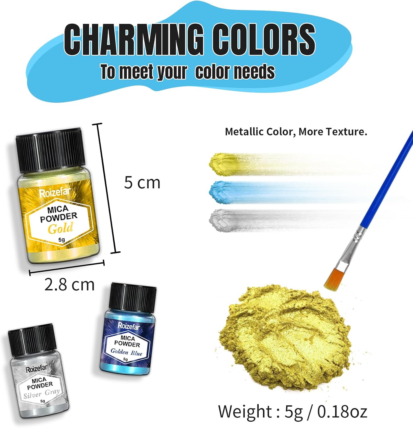 Thumbnail 6 de Roizefar Mica Powder (12 colours, 5 g each) pearlescent epoxy resin pigment for soap, candles, bath bombs and nail art