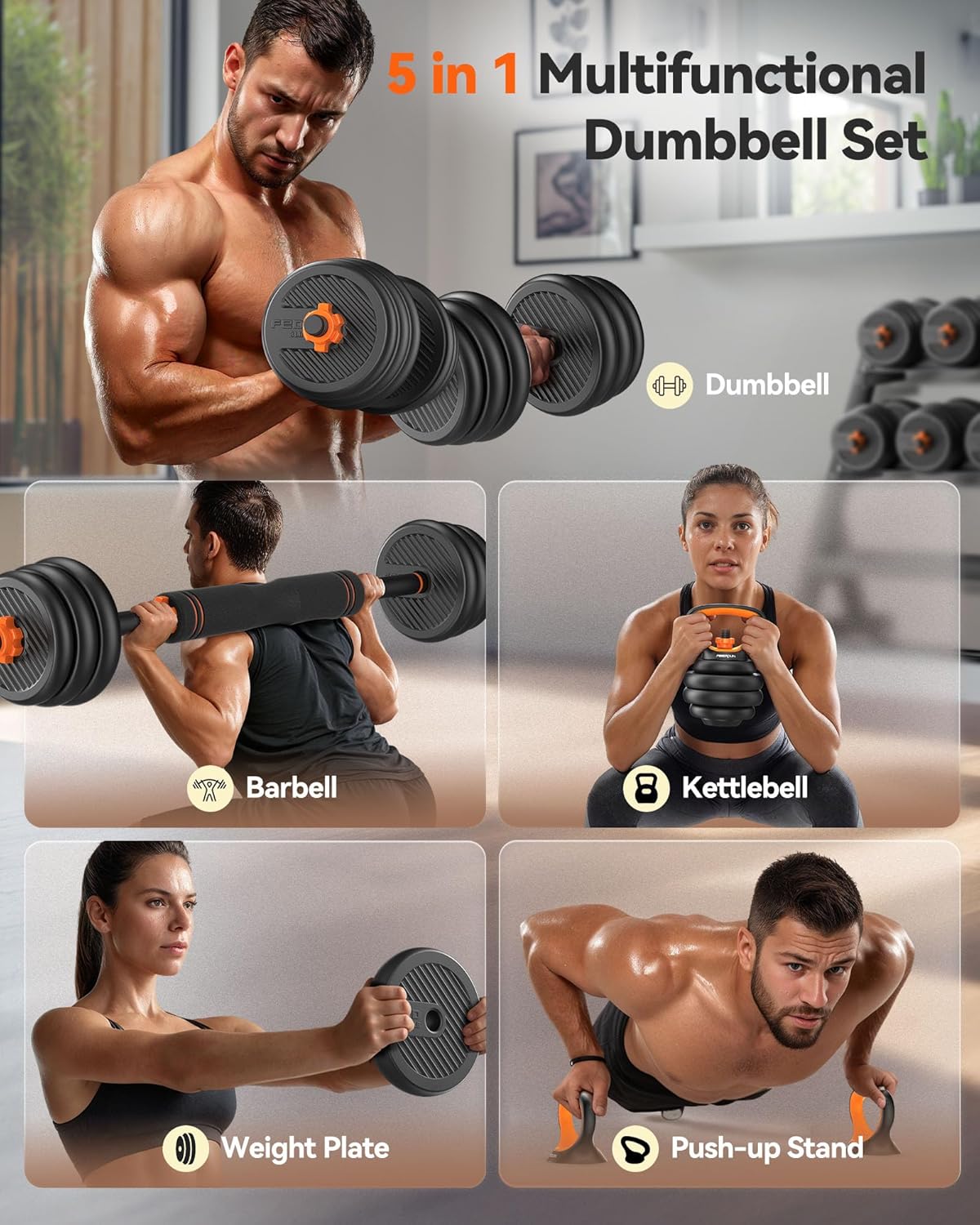 Thumbnail 2 de FEIERDUN DS2 Adjustable Dumbbells 5-in-1 Set (20/30/40/45/70/90 lbs) for Home Gym
