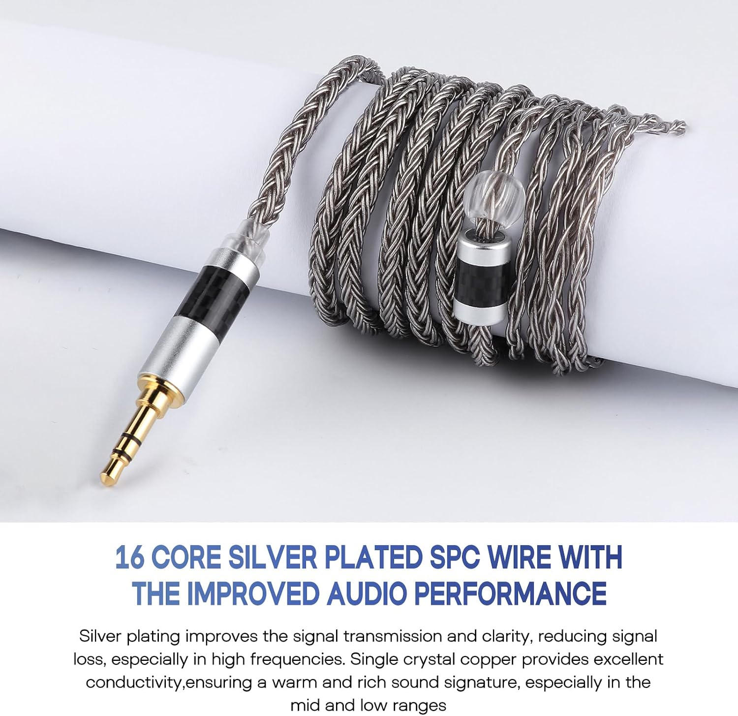Detalle de Tripowin Zonie IEM câble SPC argenté 16 brins (1,25 m) pour écouteurs avec 2 broches 0,78 mm ou 4,4 mm