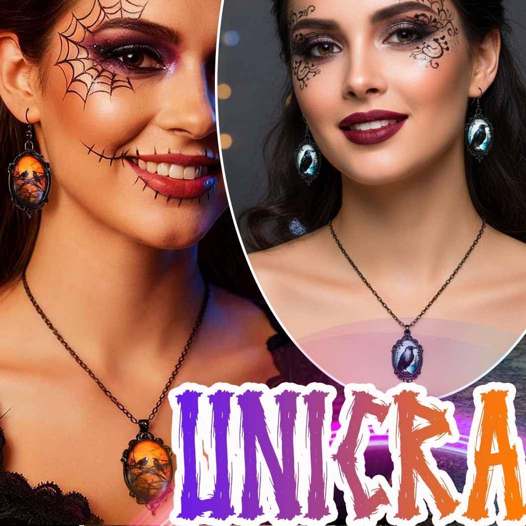 Thumbnail 2 de Unicra Black Halloween Gothic Jewellery Set (Pendant Necklace and Earrings) for Women