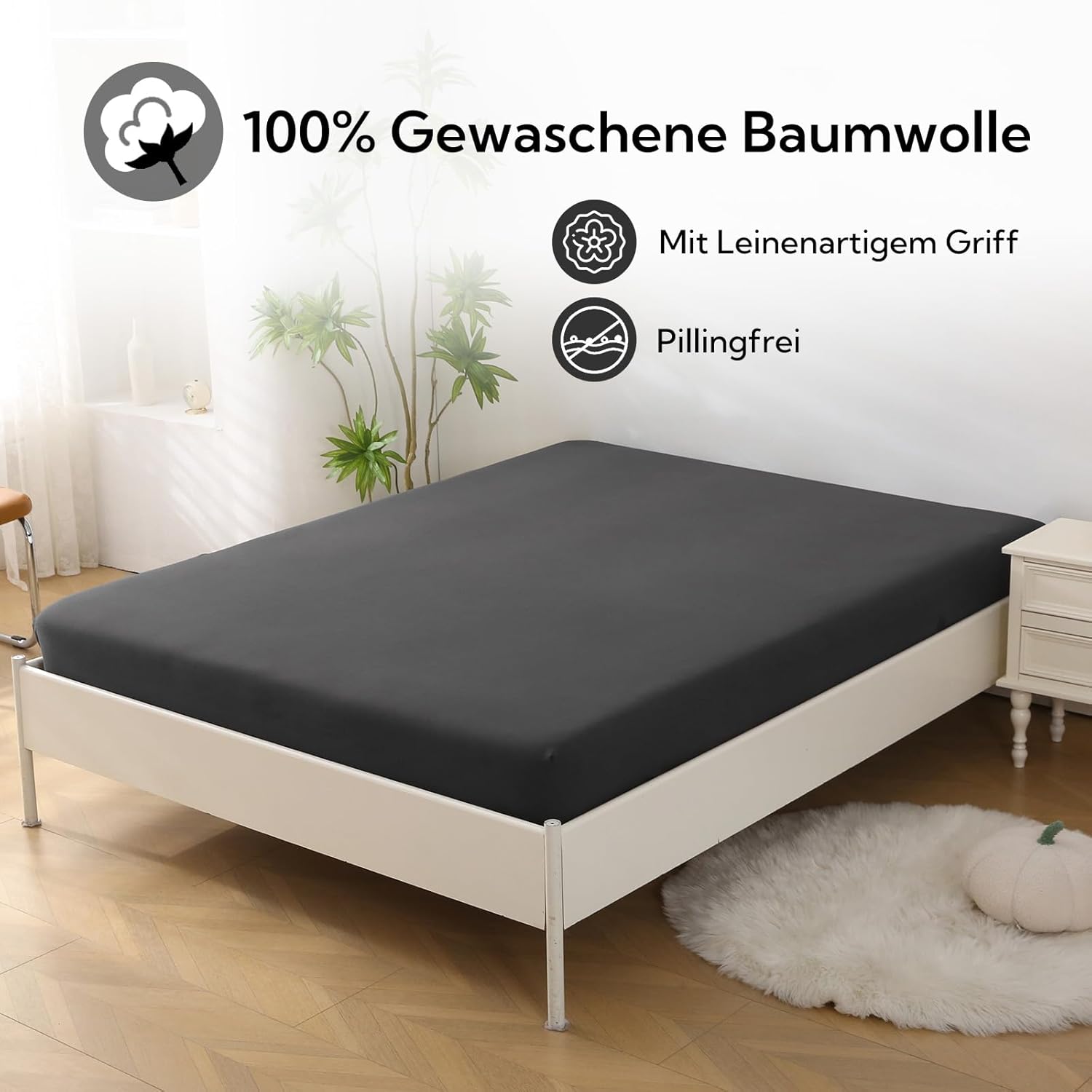 Detalle 2 de SOULFUL Spannbettlaken 90x190cm – 100% Baumwolle, Stonewashed, Öko-Tex zertifiziert, passt bis zu 25 cm Matratzhöhe