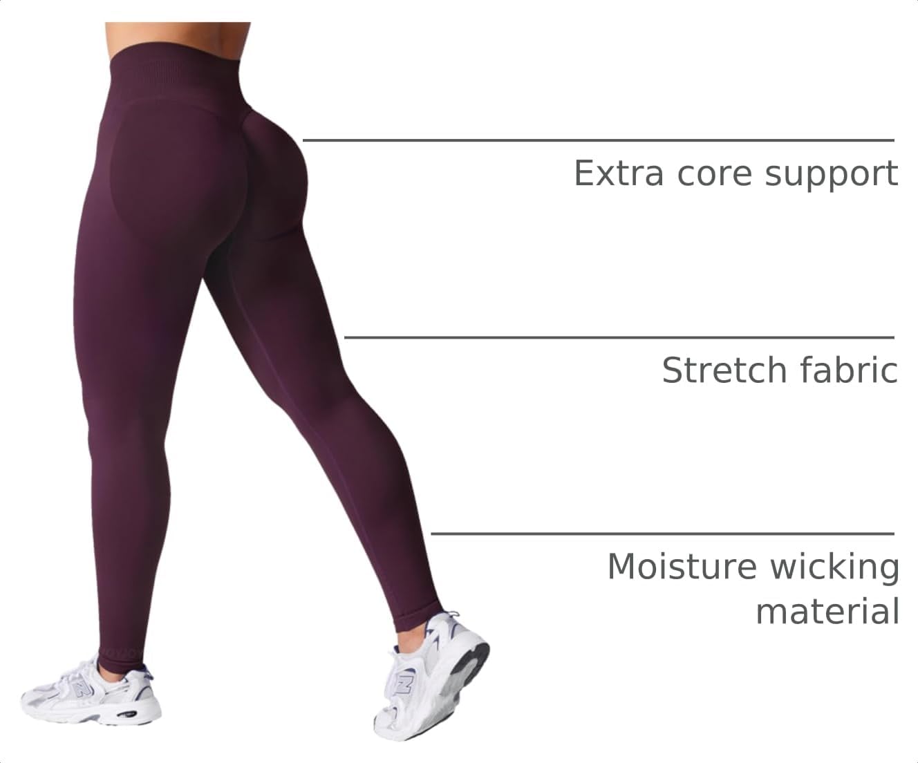 Detalle de VOYJOY Women Seamless Impact Scrunch Workout Leggings (Medium Waist, Tummy Control)