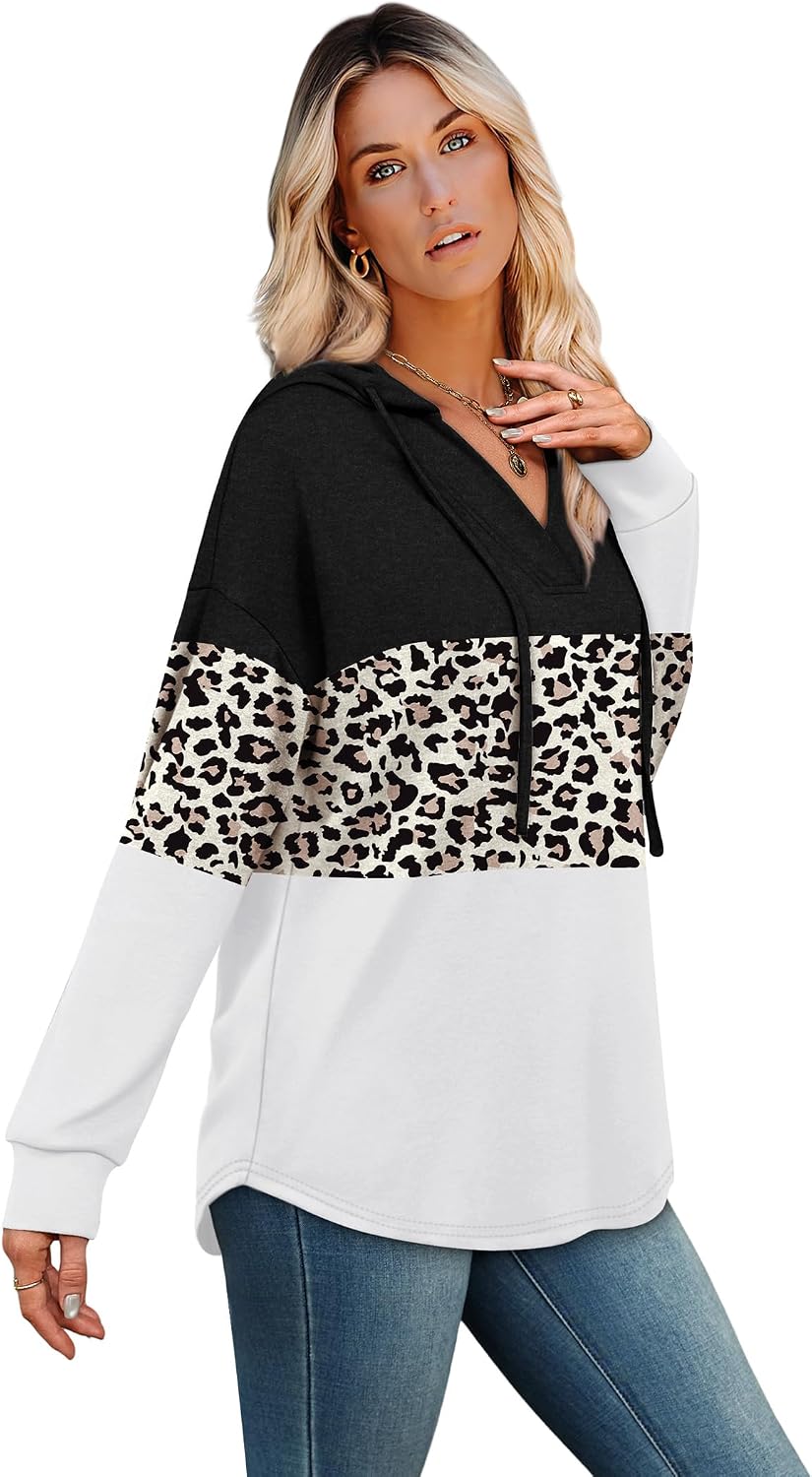 Detalle de Sampeel Women's V-Neck Oversized Hoodie, Long Sleeves, Longer Back Hem