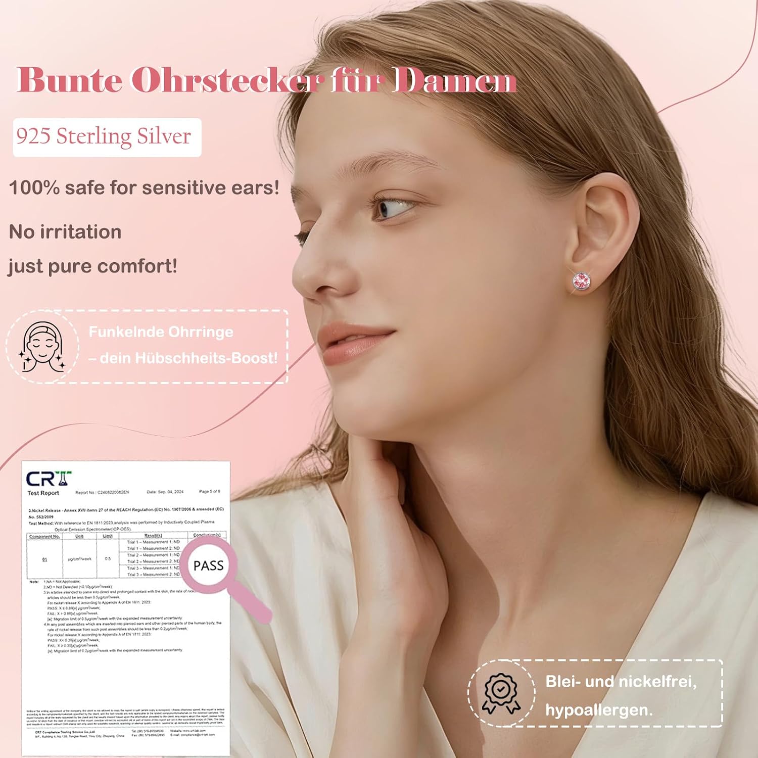 Detalle 2 de Hasnsofie 925 Silber Ohrstecker 8mm Unisex