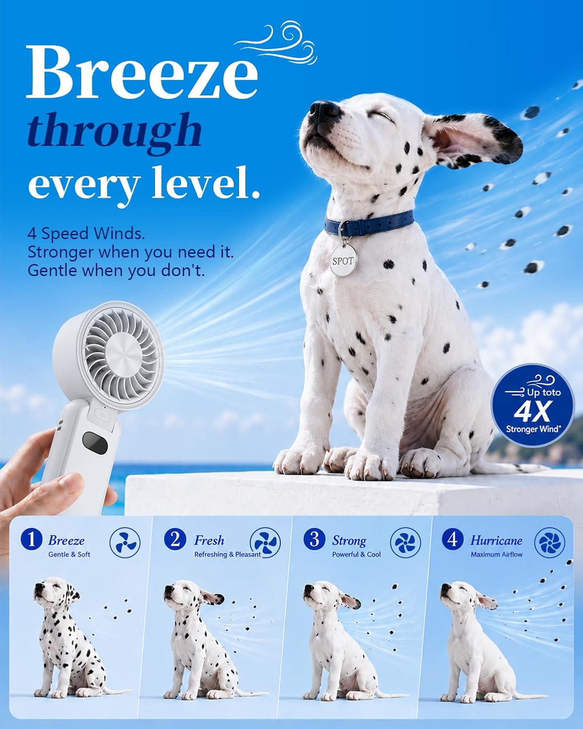 Thumbnail 2 de BIVBTP Ultra Handheld Fan USB Rechargeable — Portable, Foldable Mini Fan with 4 Speeds and 3600mAh Battery