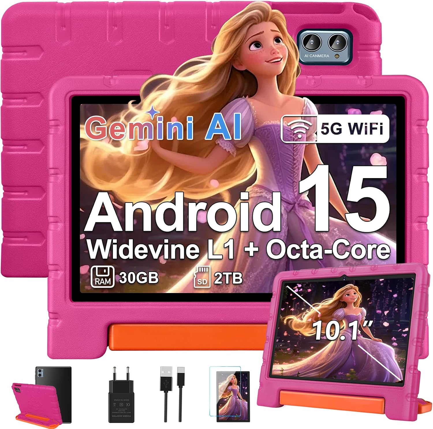 Detalle de ZIOVO Tablette Enfants Android 15 10" • 30Go RAM + 64Go ROM + Ext. TF 2To • Gemini AI • Face ID • 6000 mAh