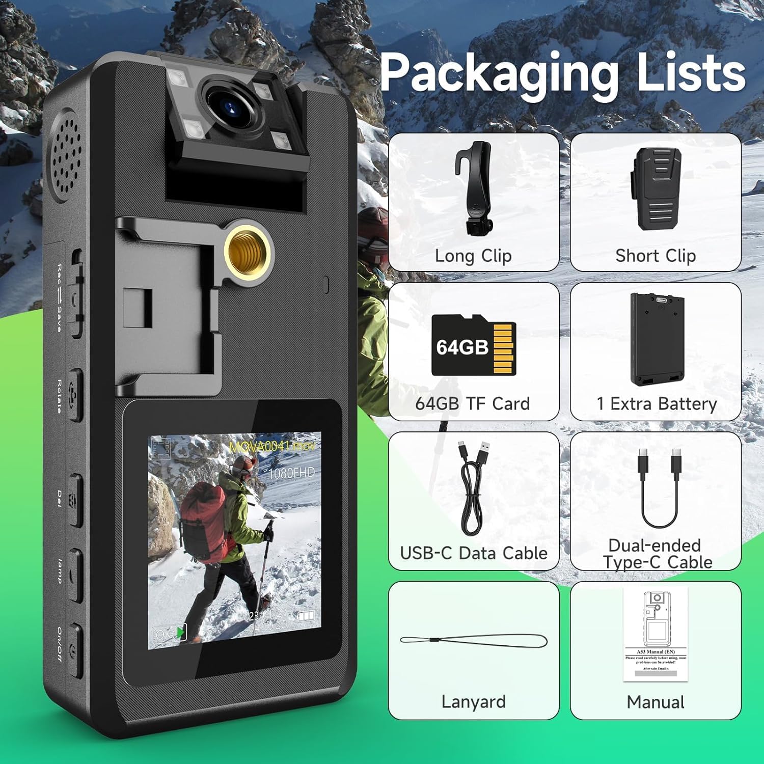 Thumbnail 6 de 1296P Body Camera Körperkamera Mini 64GB, 4.260mAh, 20h Laufzeit, 180°-Objektiv, Nachtmodus, Ersatzakku – kompakte Einsatzkamera