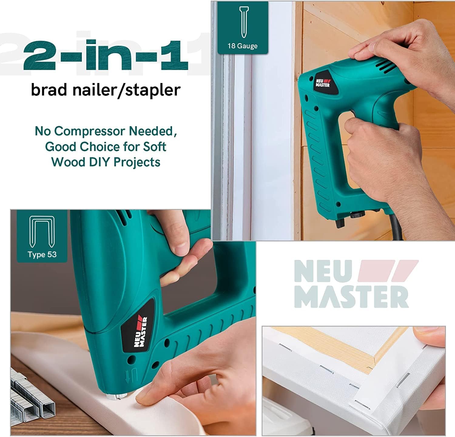 Detalle de NEU MASTER Electric Brad Nailer PLD6013: 2-in-1 Staple/Nail Gun for Basic Upholstery and Home Improvement