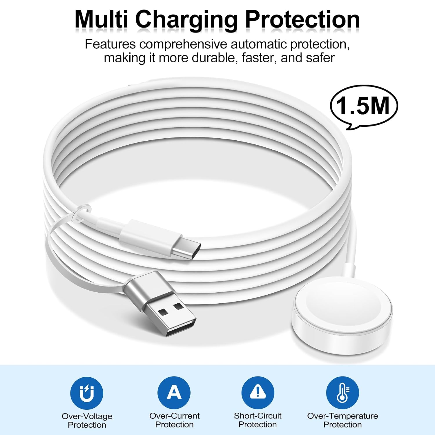 Detalle de toaksi A2255 Apple Watch Magnetic Charging Cable, USB-A/USB-C, 4.9 ft