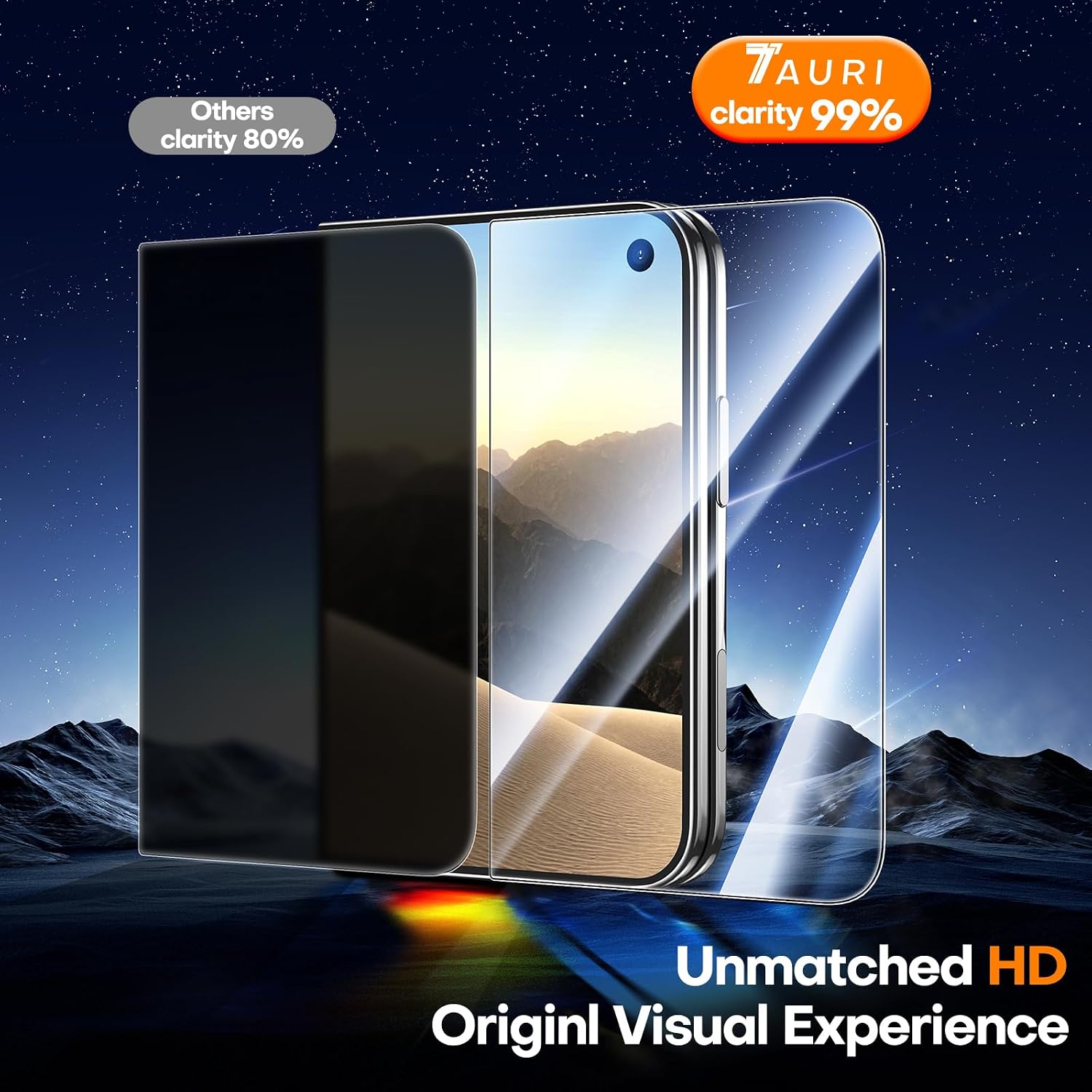Detalle de TAURI iPhone Duo Screen Protector, 2-Pack Clear 9H Tempered Glass