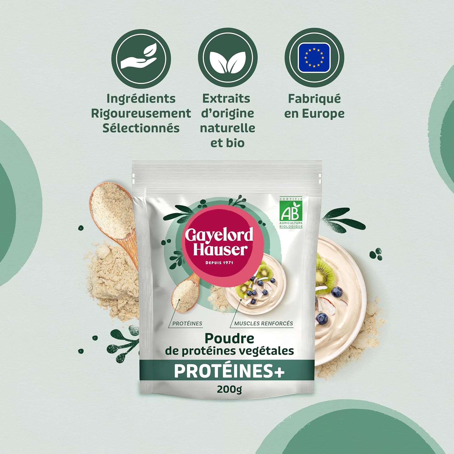 Detalle de GAYELORD HAUSER – Poudre de Protéines végétales Bio, 200 g