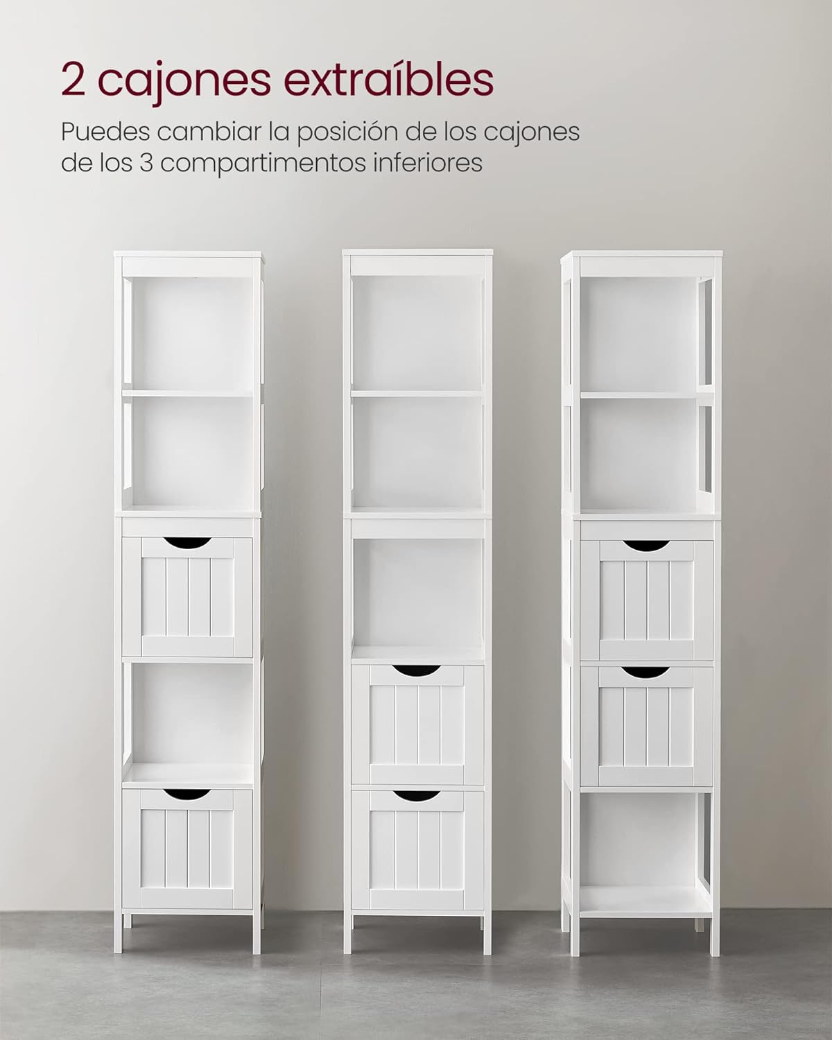 Detalle 2 de VASAGLE Armario Alto de Baño con Cajones y Estantes