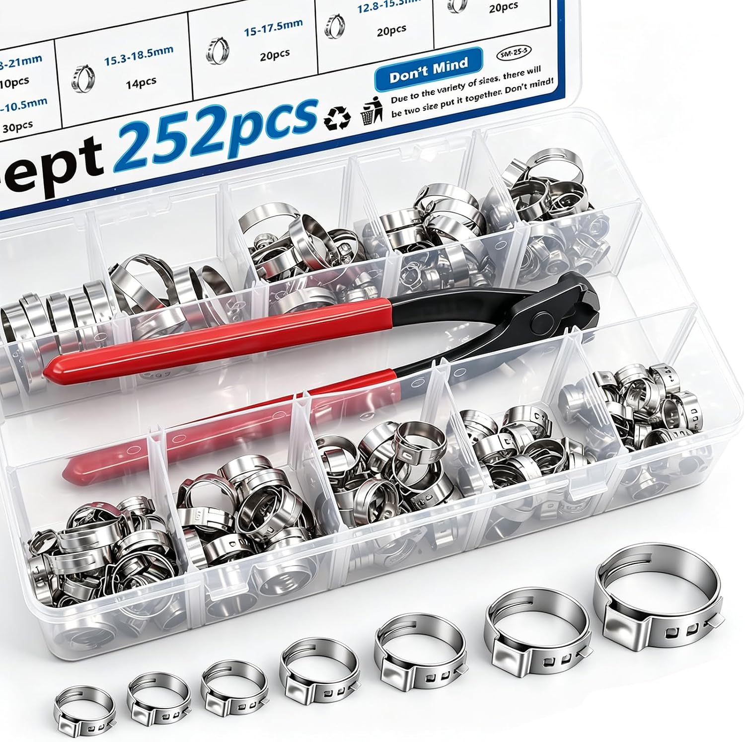 Detalle de Seept SM-25-5 Ear Hose Clamp Kit, 304 Stainless Steel, 14 Sizes