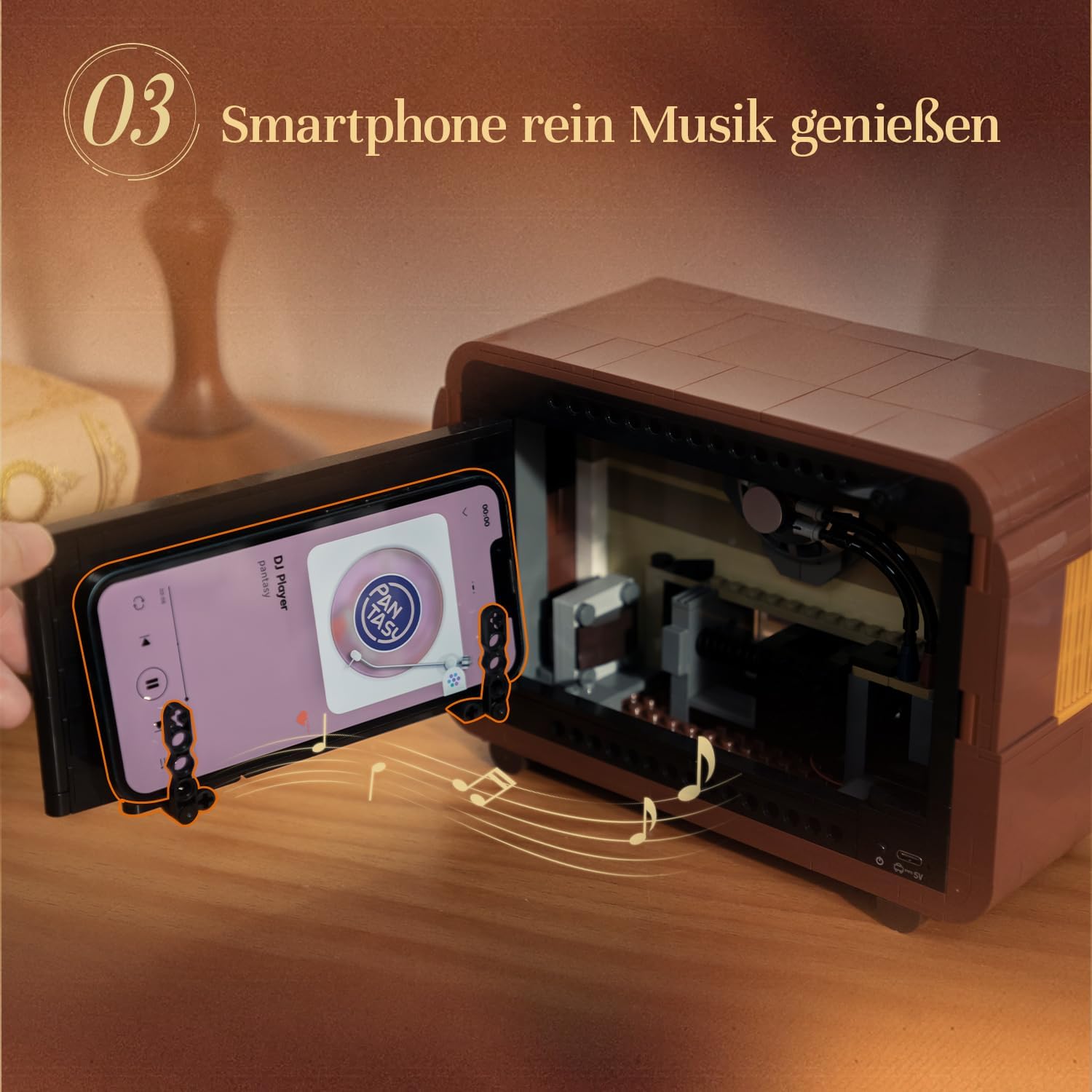 Detalle de PANTASY Vintage Radio Klemmbaustein-Set – Retro-Design trifft moderne Technik