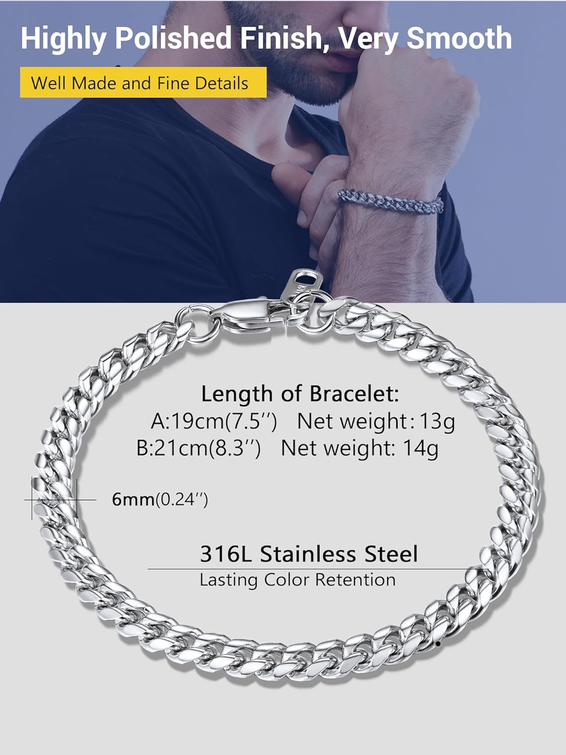 Thumbnail 4 de PROSTEEL Bracciale da uomo in acciaio inox placcato oro con catena cubana ritorta