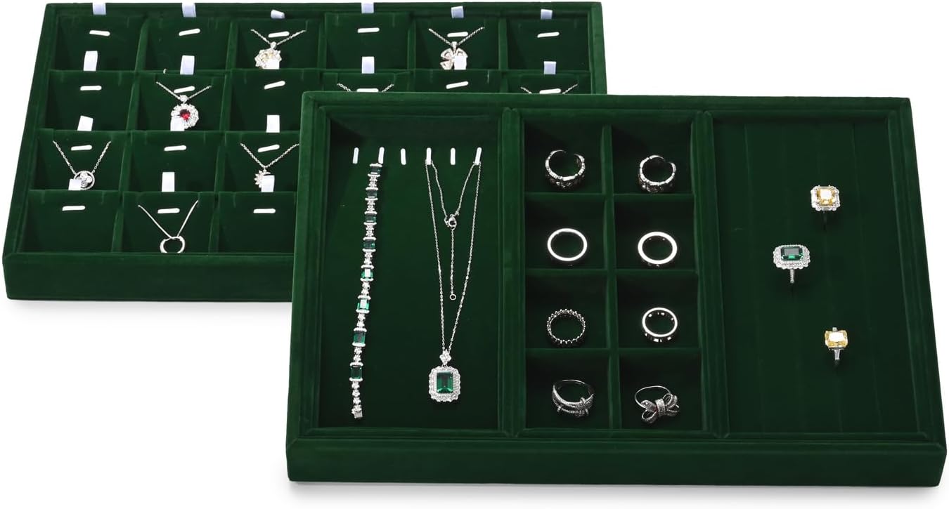 Thumbnail 6 de Papten Bandeja apilable de terciopelo para joyas, verde oscuro