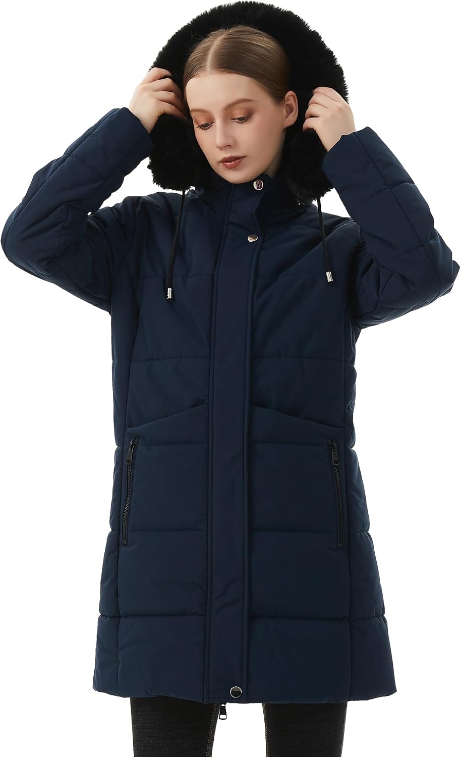 Detalle de MOERDENG Women's Long Winter Puffer Coat, Fleece Lined, Waterproof