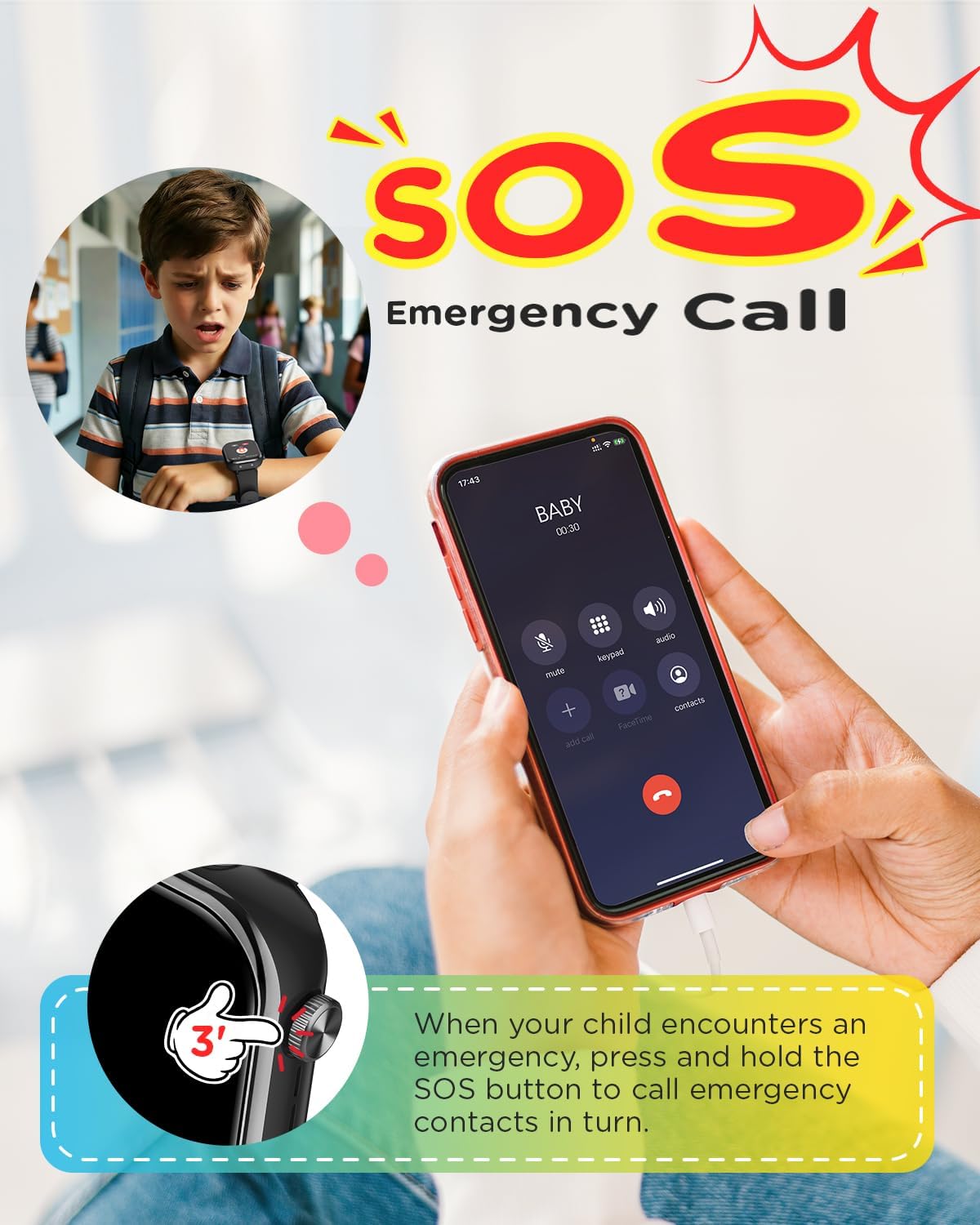 Thumbnail 3 de Montre connectée enfant 4G avec GPS, appels vidéo HD et SOS – couleur bleu