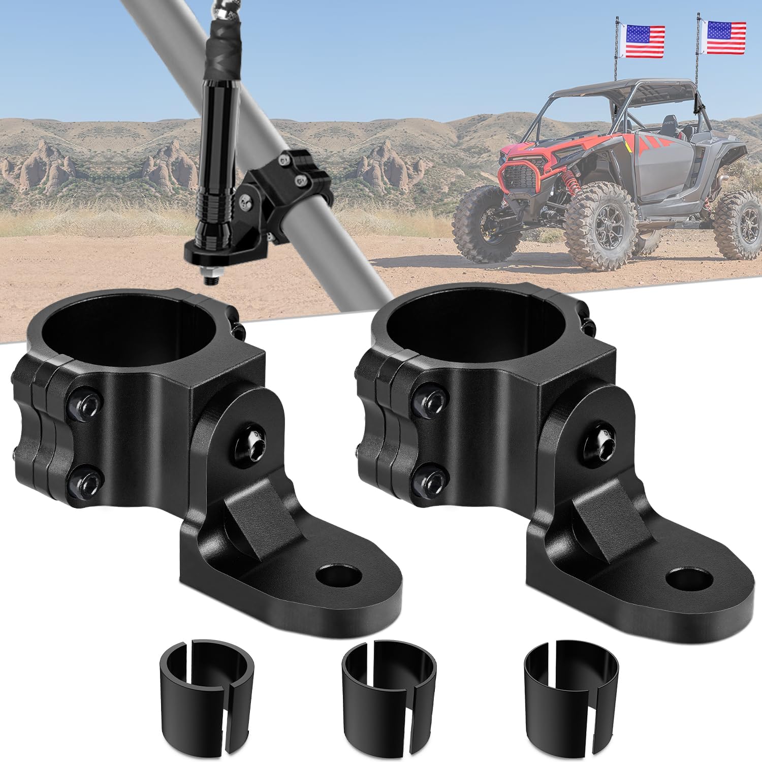 Detalle de Nilight UTV Flag Antenna Whip Light Mounting Bracket (Adjustable, Heavy-Duty Steel) for 1.5–2 inch Roll Cages