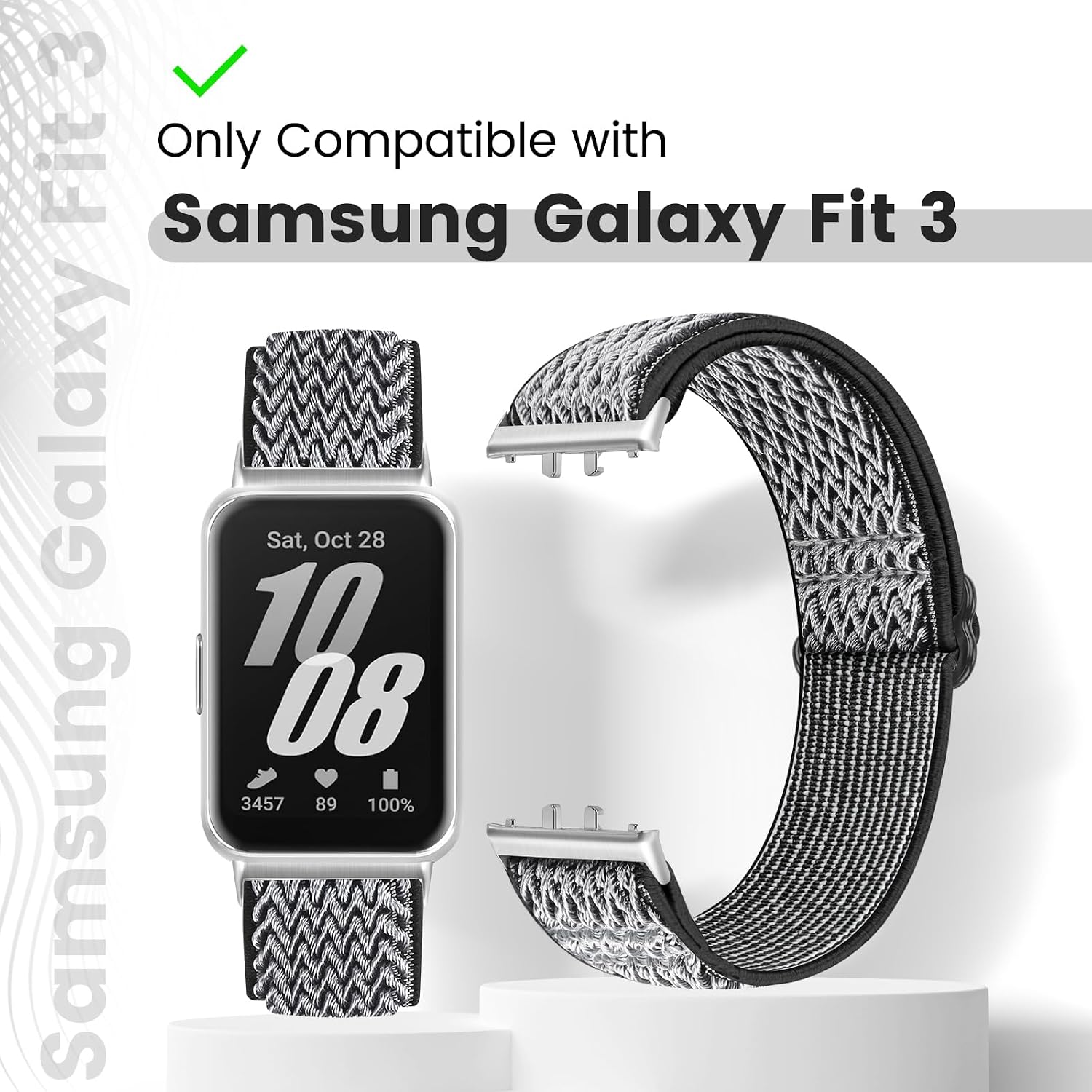Detalle 2 de Bcuckood Elastic Nylon Straps for Samsung Galaxy Fit 3 (SM-R390) – 2 Adjustable Stretch Bands
