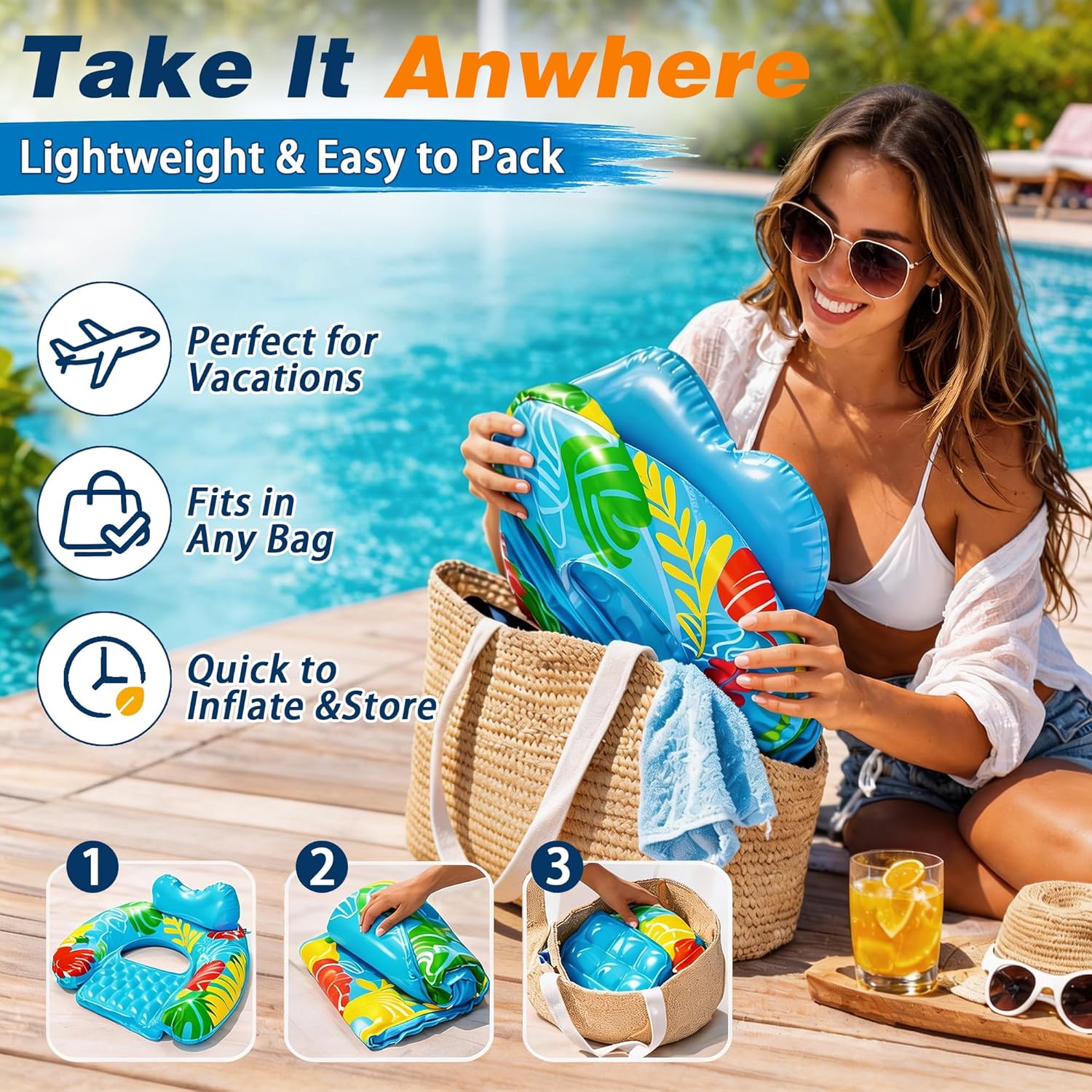 Thumbnail 6 de SEETOHOME 3-Pack Inflatable Pool Float Chairs with Cup Holders – Adults