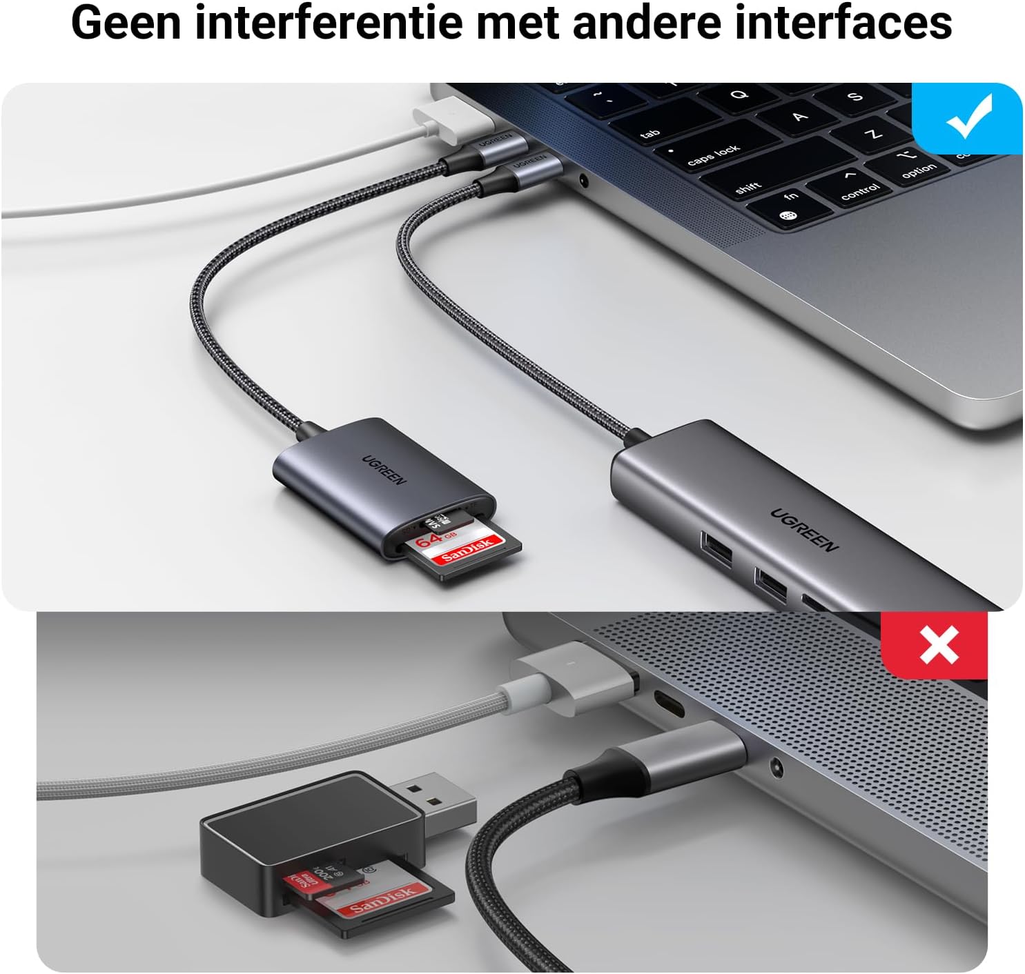 Detalle 2 de UGREEN USB C-kaartlezer, SD 3.0, voor gelijktijdig gebruik van SD en microSD