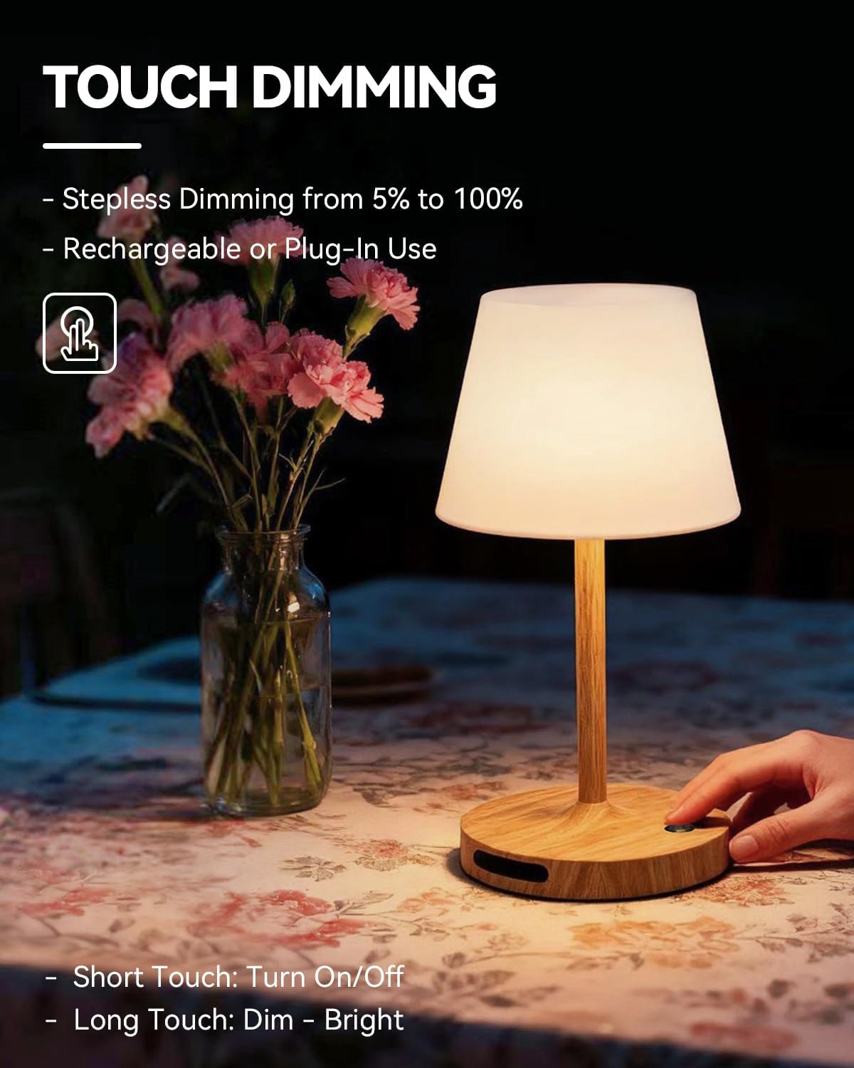 Detalle de SAIWEYA Outdoor Waterproof Shower Lamp: 8000mAh Cordless LED Table Lamp with Touch Dimming