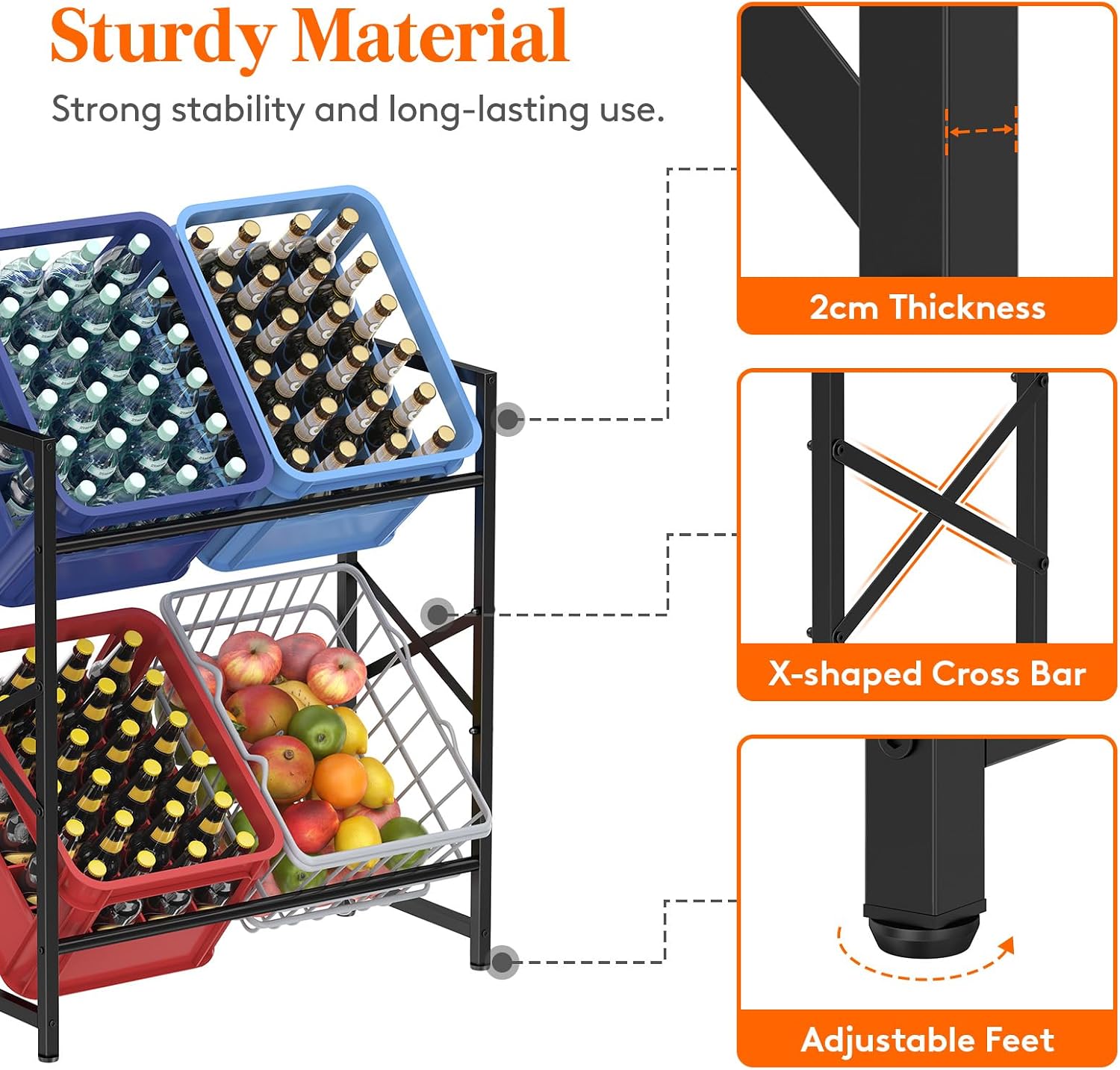 Detalle de Lifewit Drinks Crate Rack, 4-Crate Black Metal Shelf