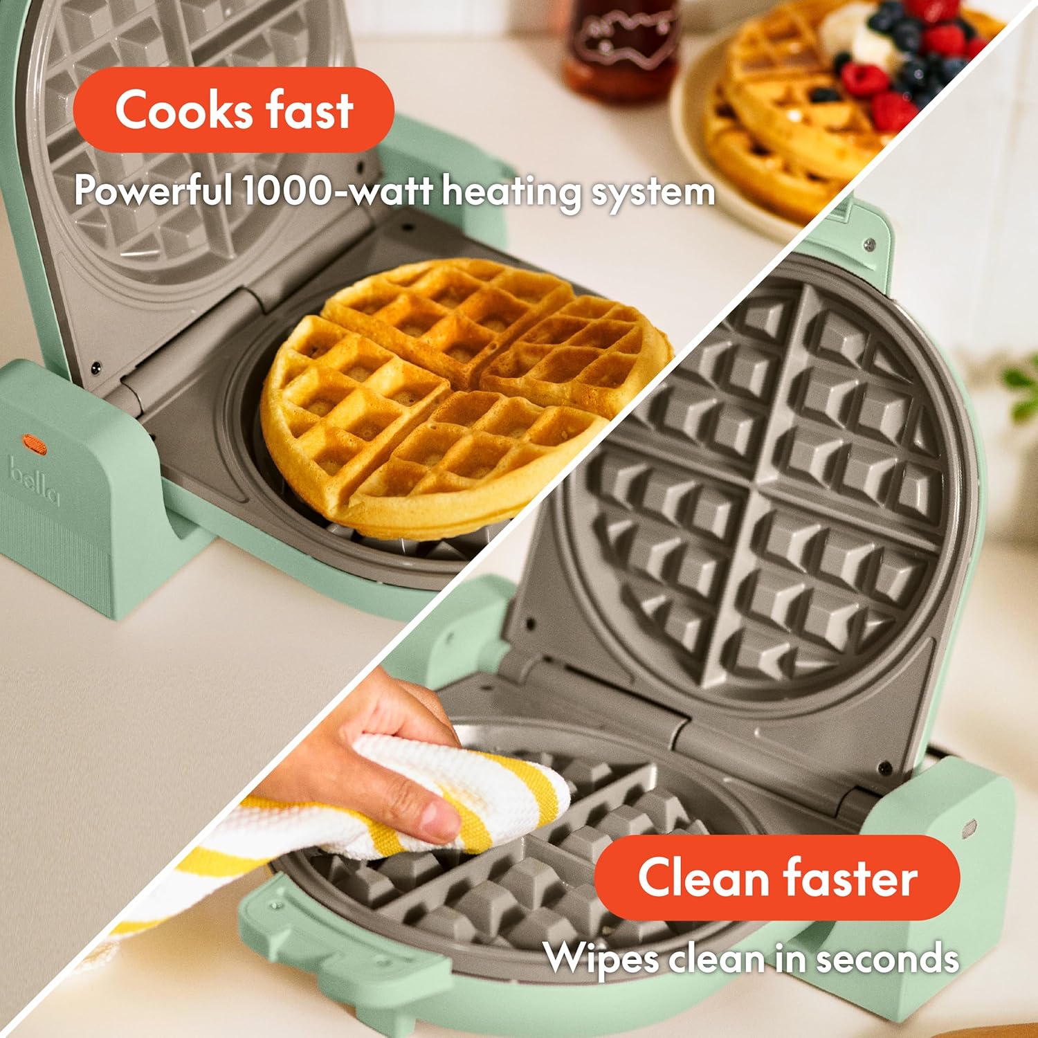 Thumbnail 3 de bella Flip-n-Store Waffle Maker with EverGood™ Ceramic Nonstick Coating (Seaglass, 7-inch)