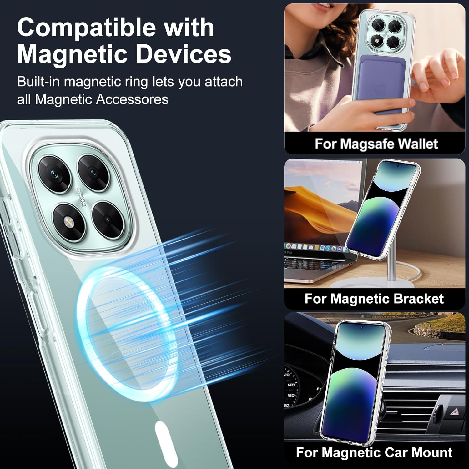 Thumbnail 2 de XTCASE Coque Magnétique Transparente pour Xiaomi Redmi Note 14 Pro 5G / Poco X7 5G – Anti-jaunissement, TPU/Bumper et Compatibilité MagSafe