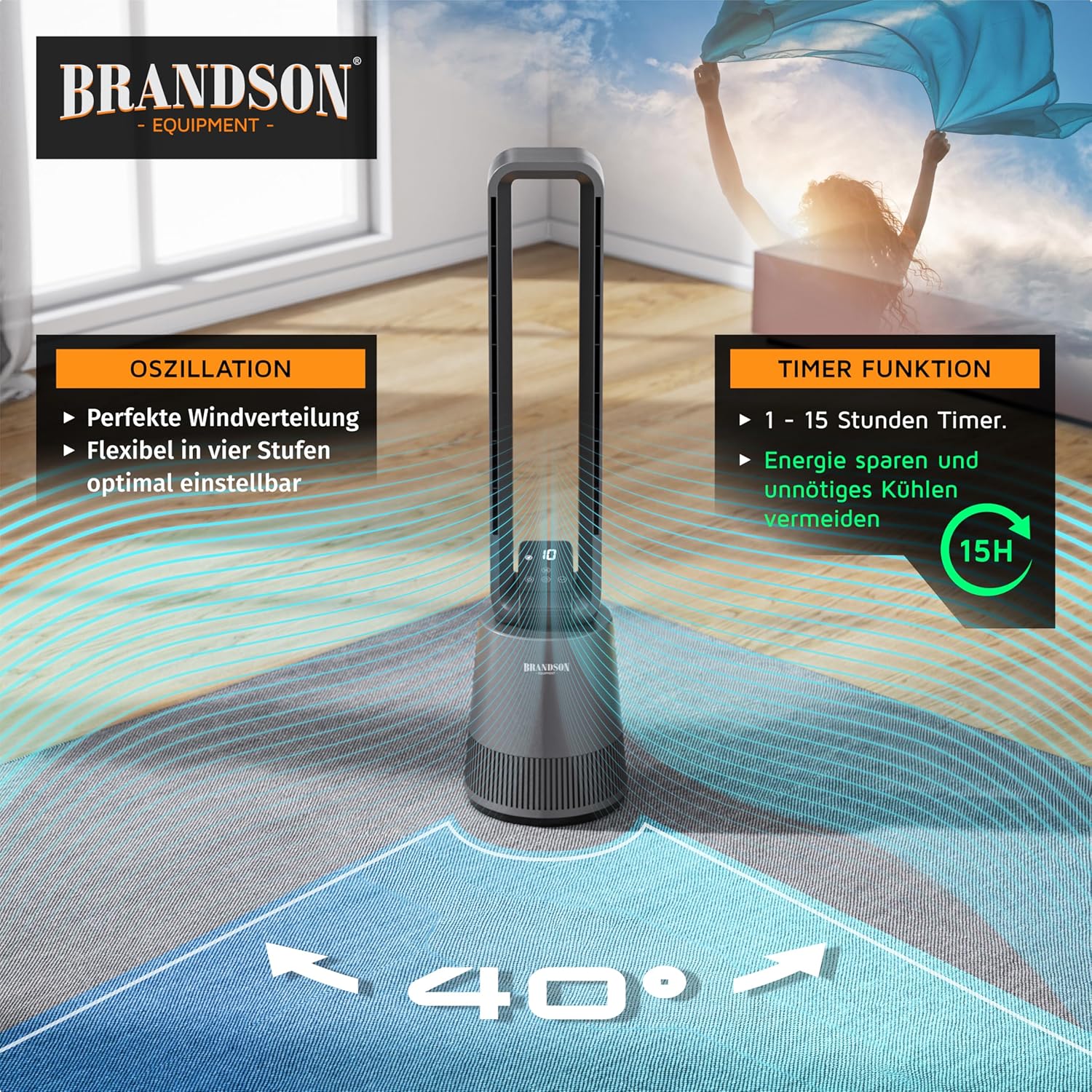 Thumbnail 5 de Brandson Turmventilator DC ECO Line – leiser DC-Motor, 12 Stufen, Sleep-Modus, Fernbedienung