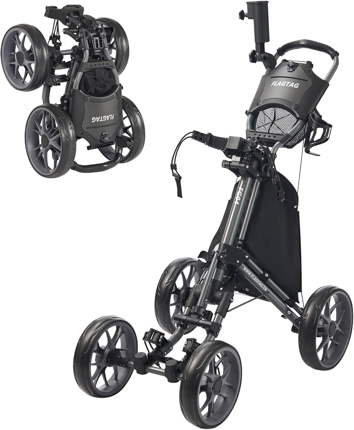 Detalle de FLAGTAG 4-Wheel Golf Push Cart with One-Click Folding and Adjustable Handle