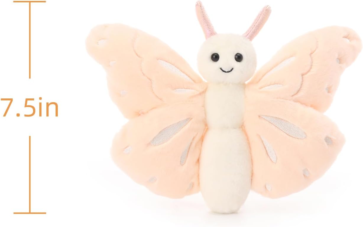 Thumbnail 5 de Apricot Lamb Flesh Pink Butterfly Plushie — 7.5 Inches, Handmade Baby Toy