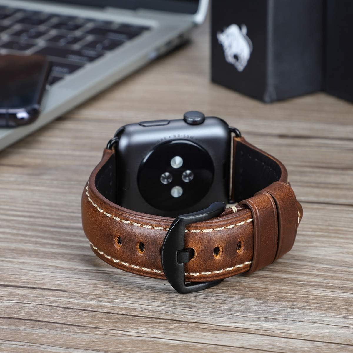 Thumbnail 3 de HUAFIY Genuine Leather Apple Watch Band (42mm–49mm) with Stainless Buckle for Series 1–11 and Ultra models