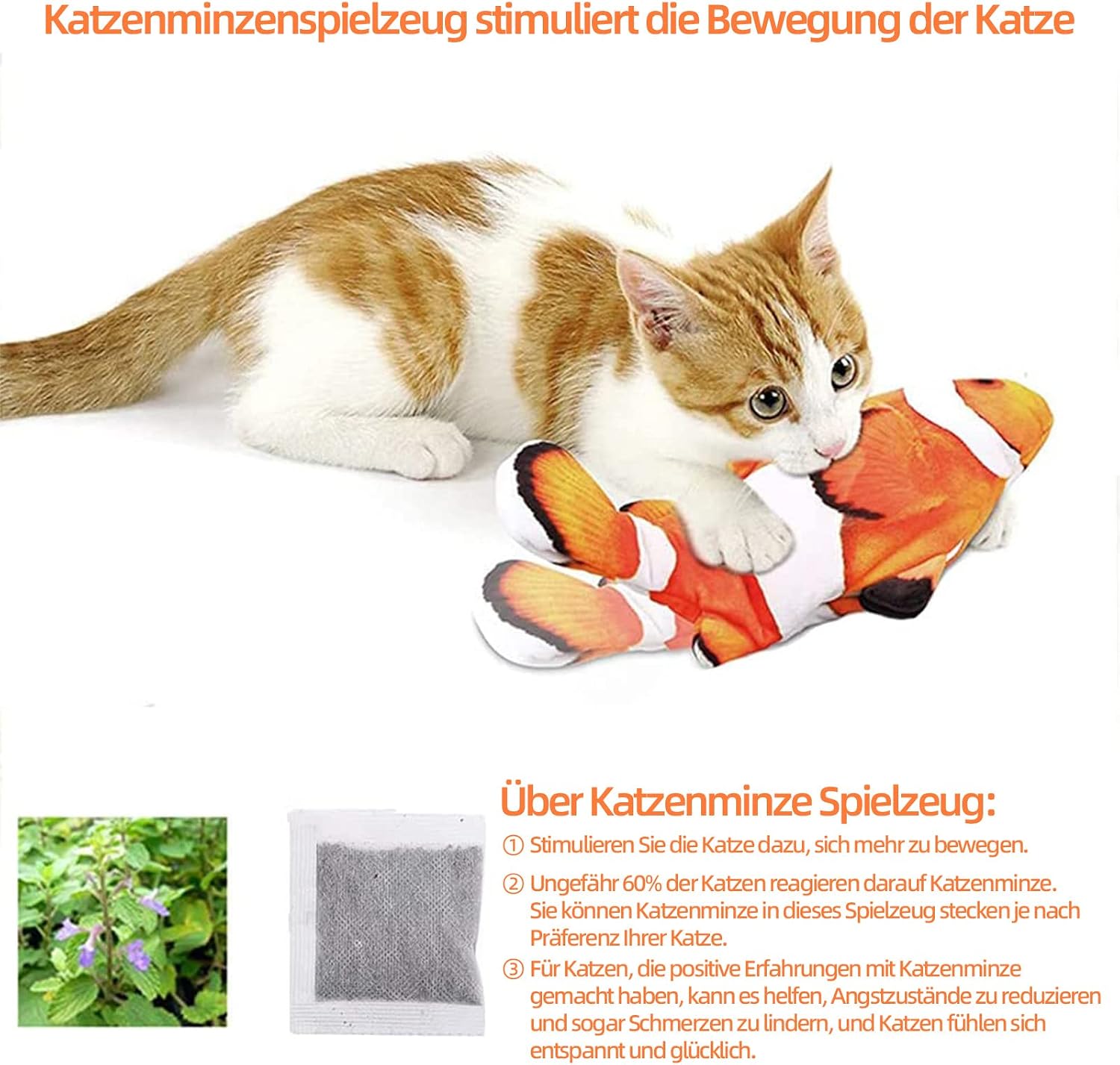Detalle 2 de Nepfaivy Katzenspielzeug Fisch 3D Katze