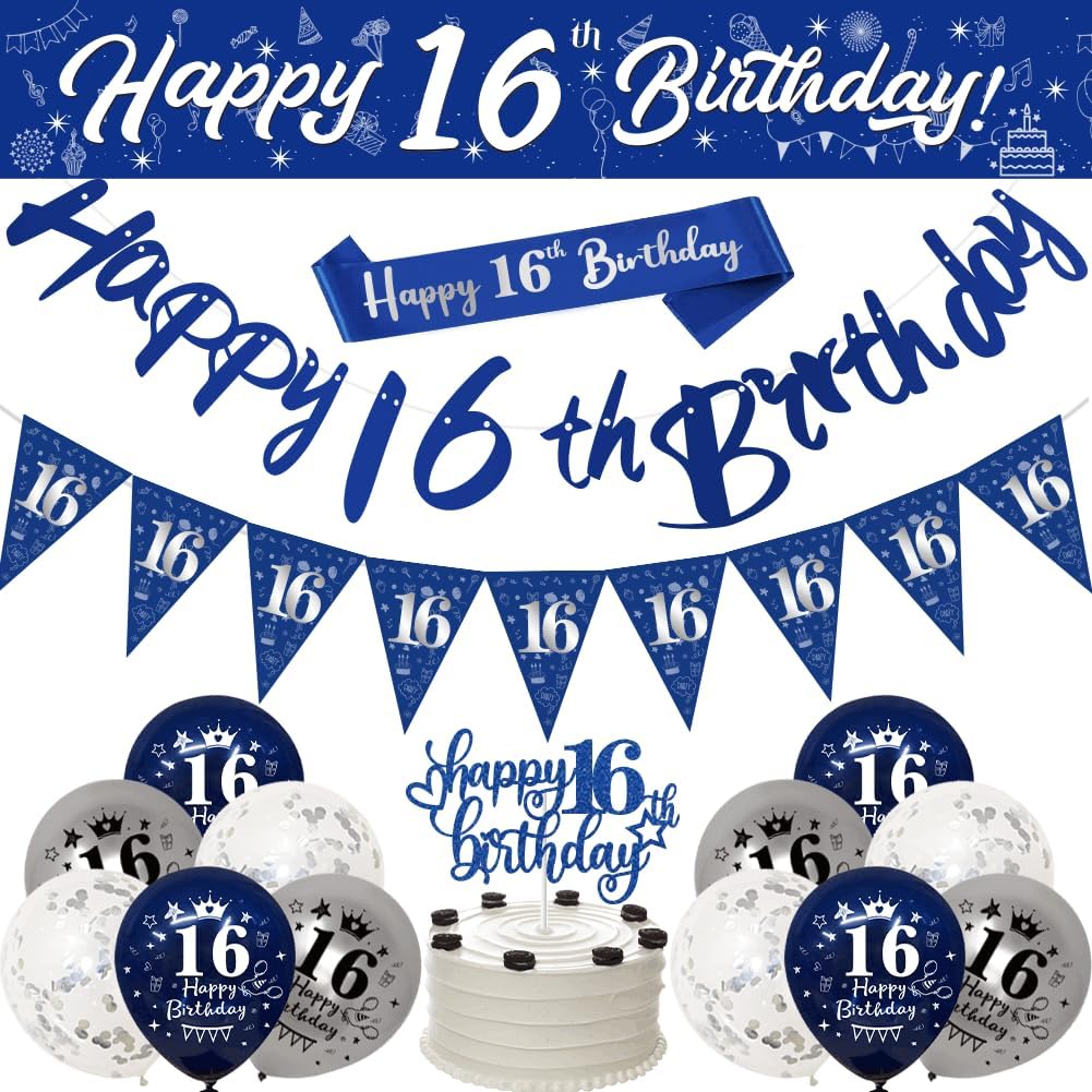 16th Birthday Decorations Navy Blue & Silver 9ft 🎉
