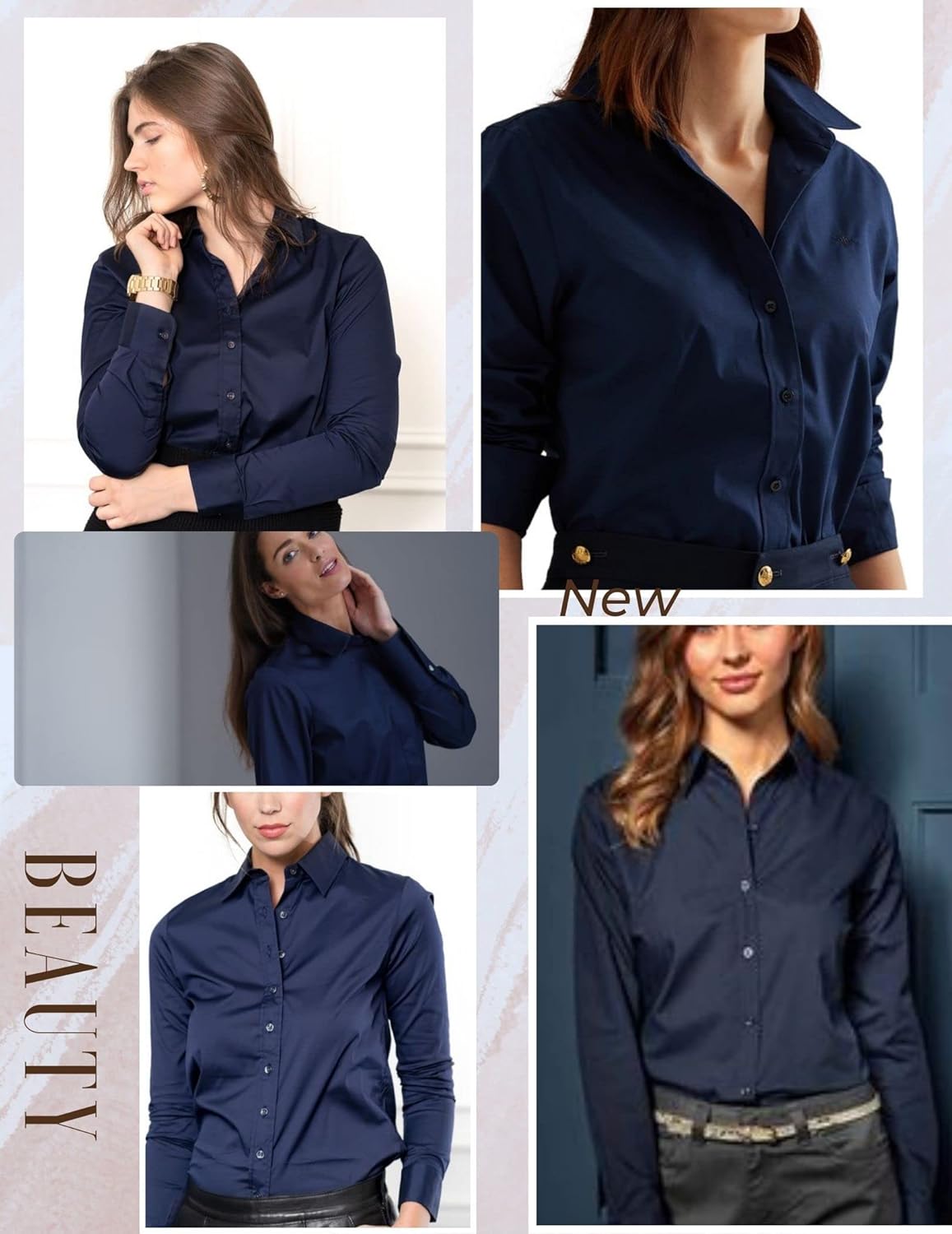 Thumbnail 1 de Hotouch Damenbluse mit 3/4-Ärmeln, Slim Fit und Baumwolle – Basic Hemdbluse mit V-Ausschnitt & Knopfleiste