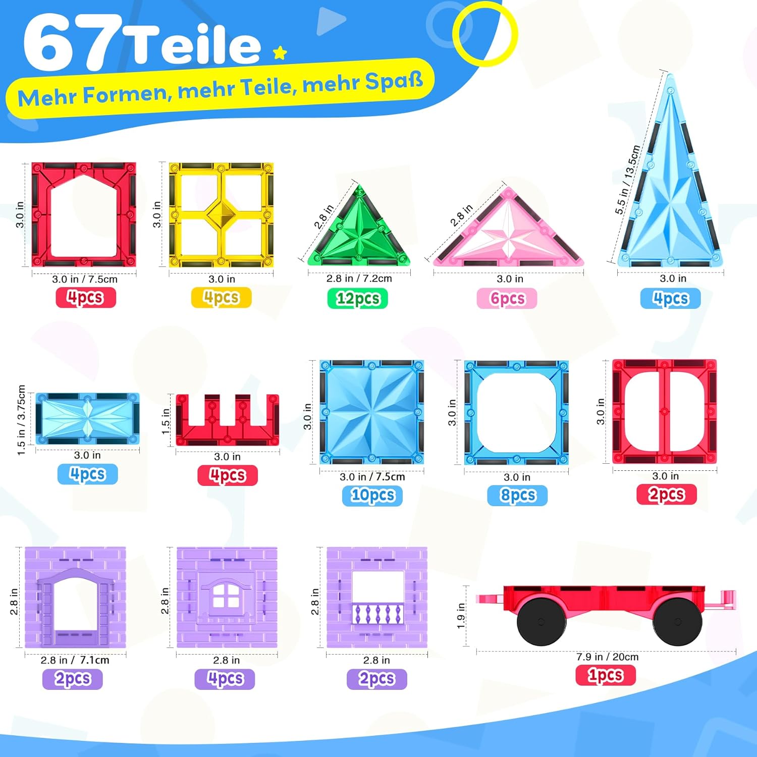 Detalle de WOOBLO Magnetische Bausteine (67 Teile) – Magnetspiel STEM/Montessori für Kinder ab 3 Jahren