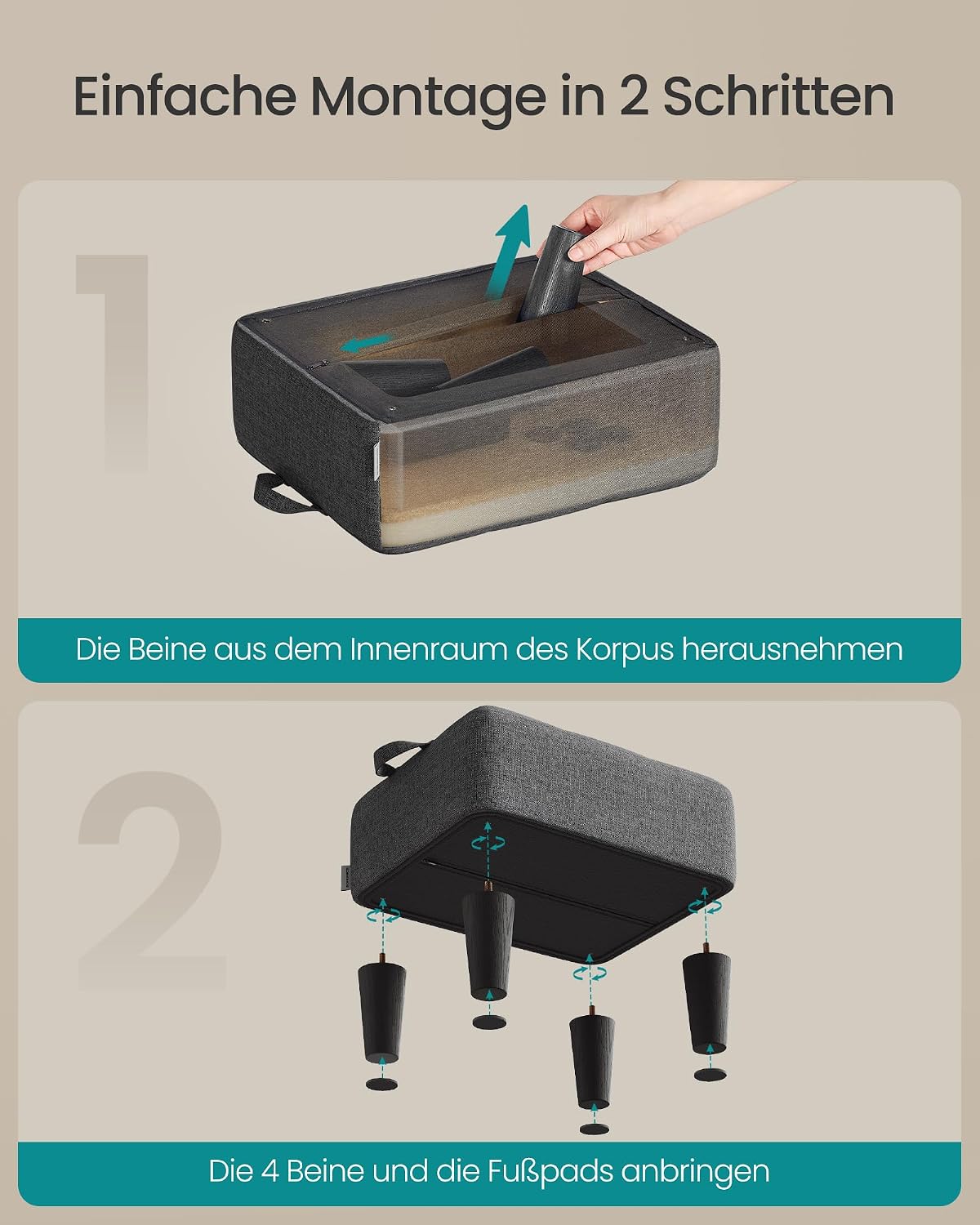 Thumbnail 5 de SONGMICS Sitzhocker LOM502G01 als Fußhocker mit 5 cm Polsterung, bis 150 kg belastbar