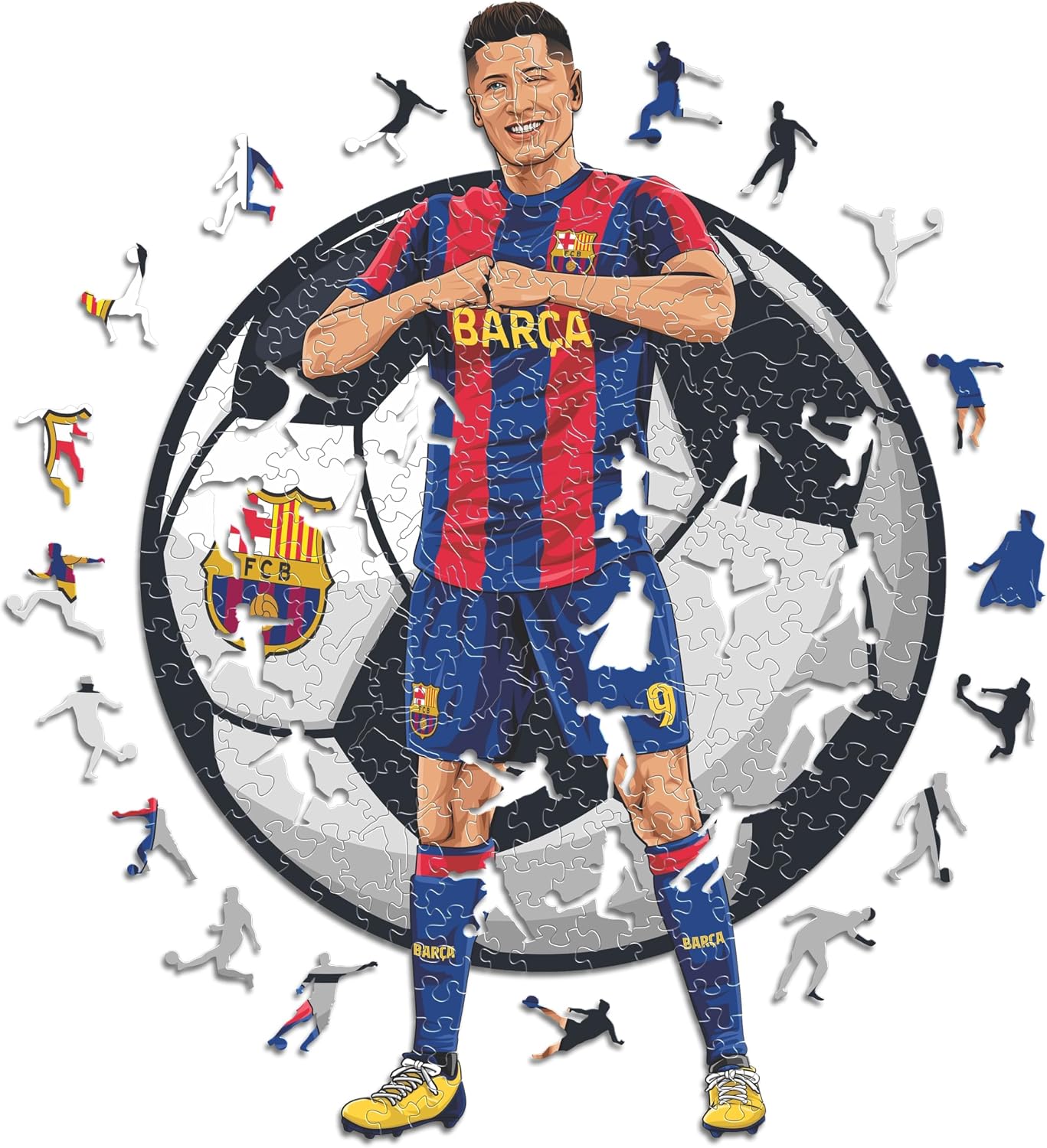 Iconic Puzzles Barcelona Lewandowski – Puzzle en bois taille M, 270 pièces (sous licence officielle)