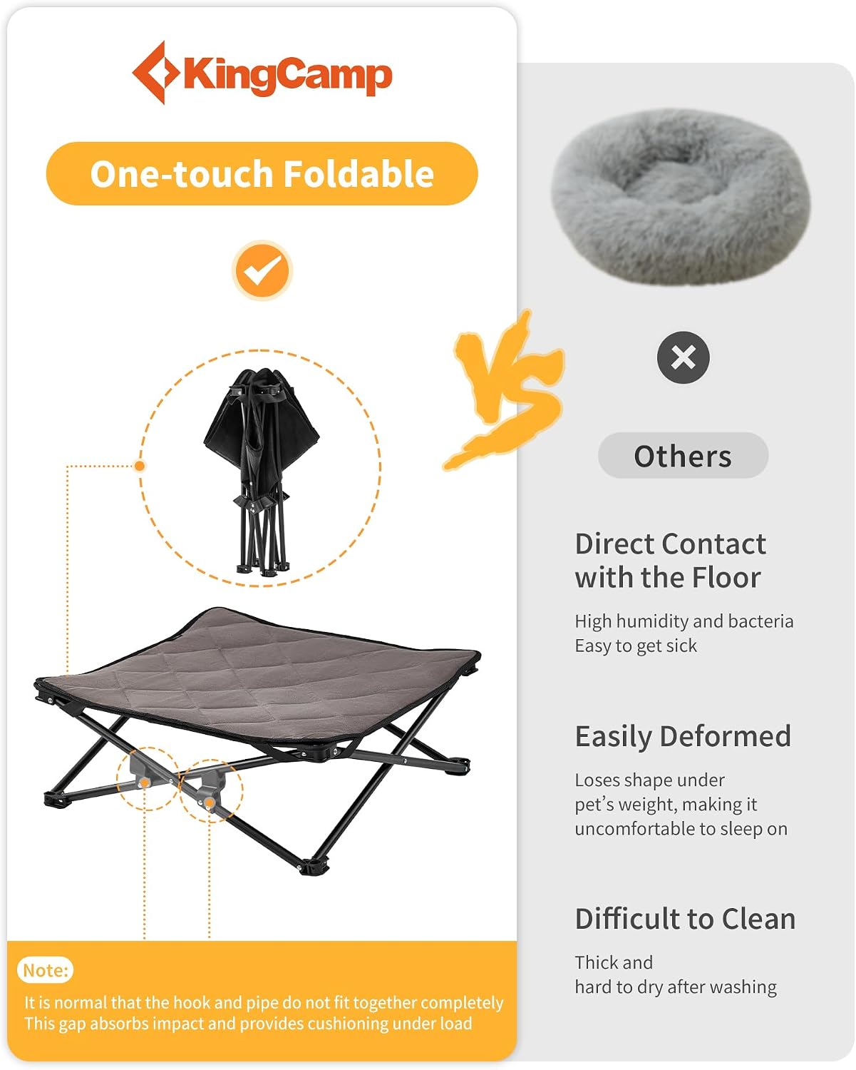 Detalle 2 de KingCamp Raised Dog Bed Outdoor & Indoor (Foldable, Removable Mat) – M up to 60kg