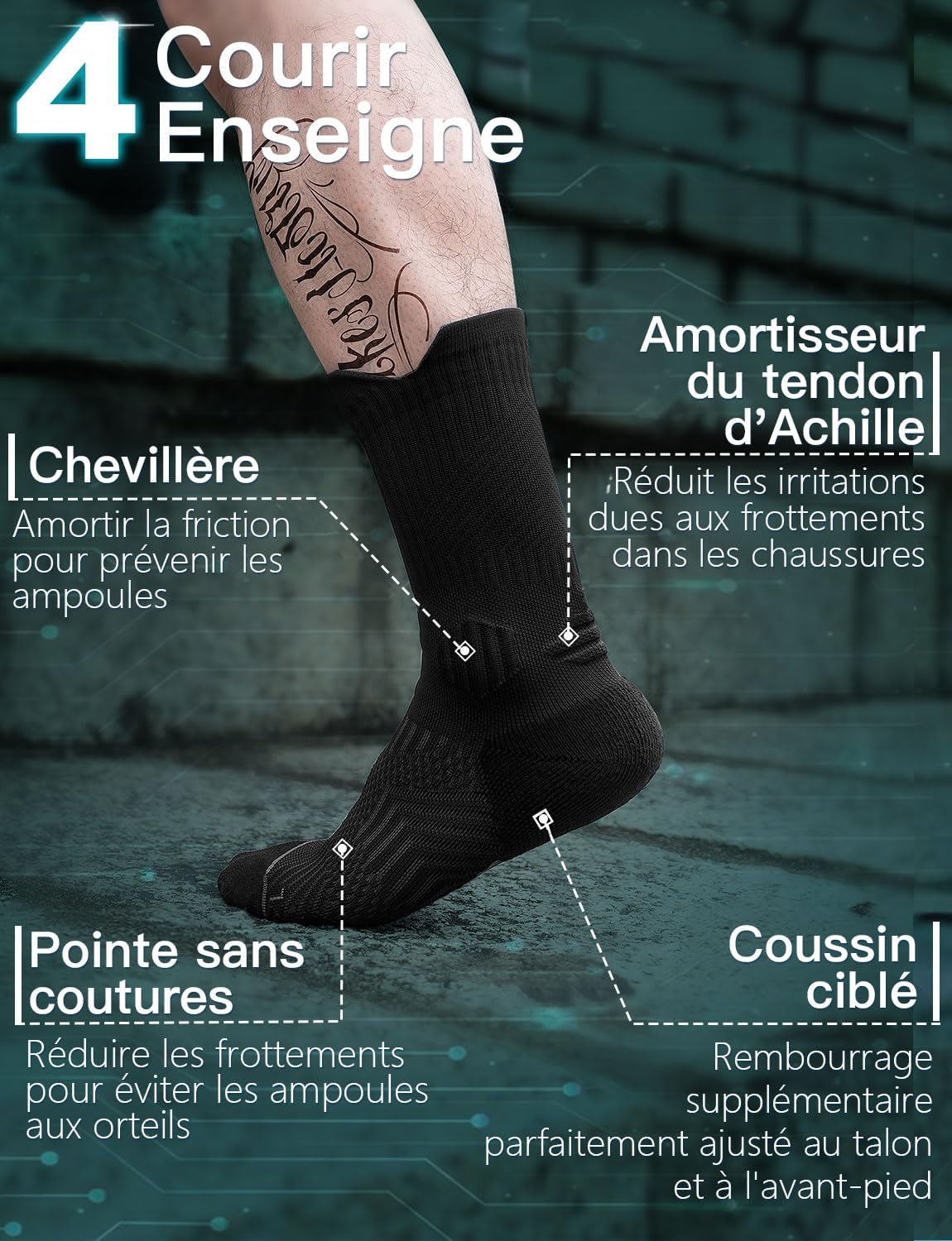 Detalle 2 de Chaussettes de course Juclise en bambou Coolmax compressives pour homme (15 à 20 mmHg)