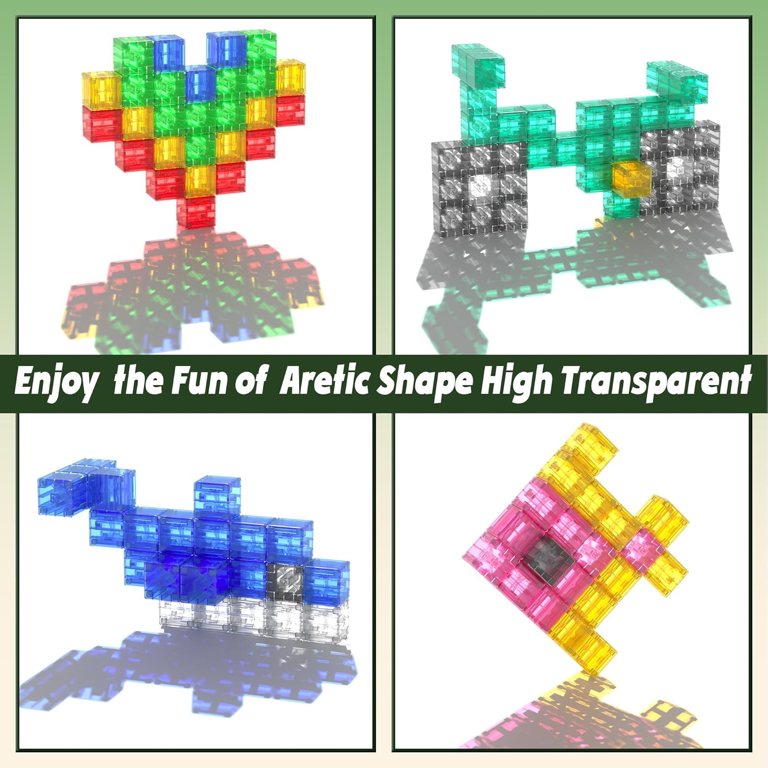 Detalle de Apluses 64-teiliges Magnet-Baustein-Set (transparente Style) für Kinder ab 3 Jahren