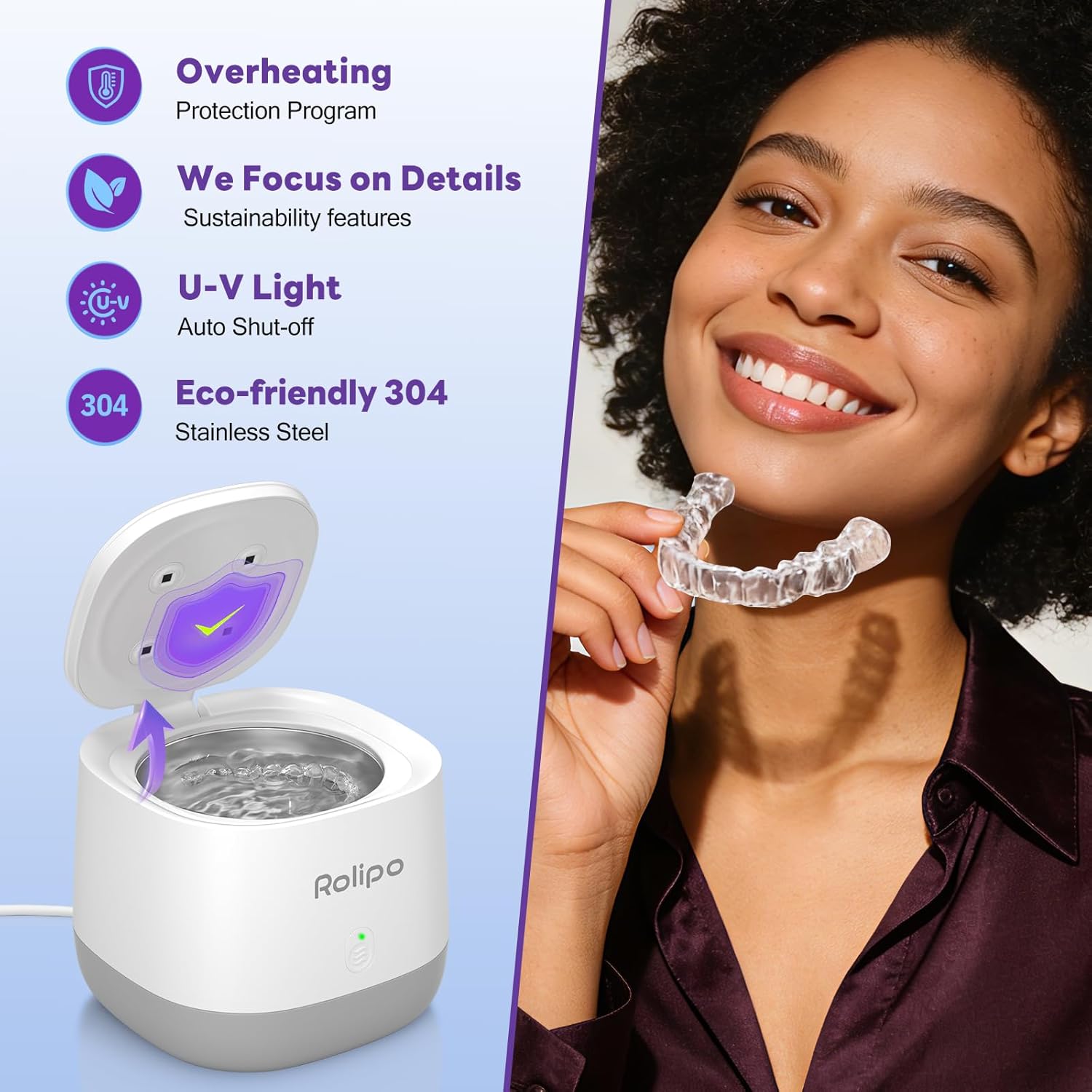 Detalle 2 de Rolipo Ultrasonic Retainer Cleaner 320ML (45kHz) with 3 Modes