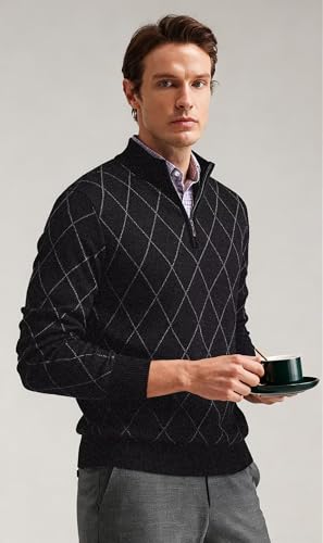 Thumbnail 1 de Shuanghao Jersey con cremallera 1/4 para Hombre — Suéter de punto fino sin capucha, negro, talla M