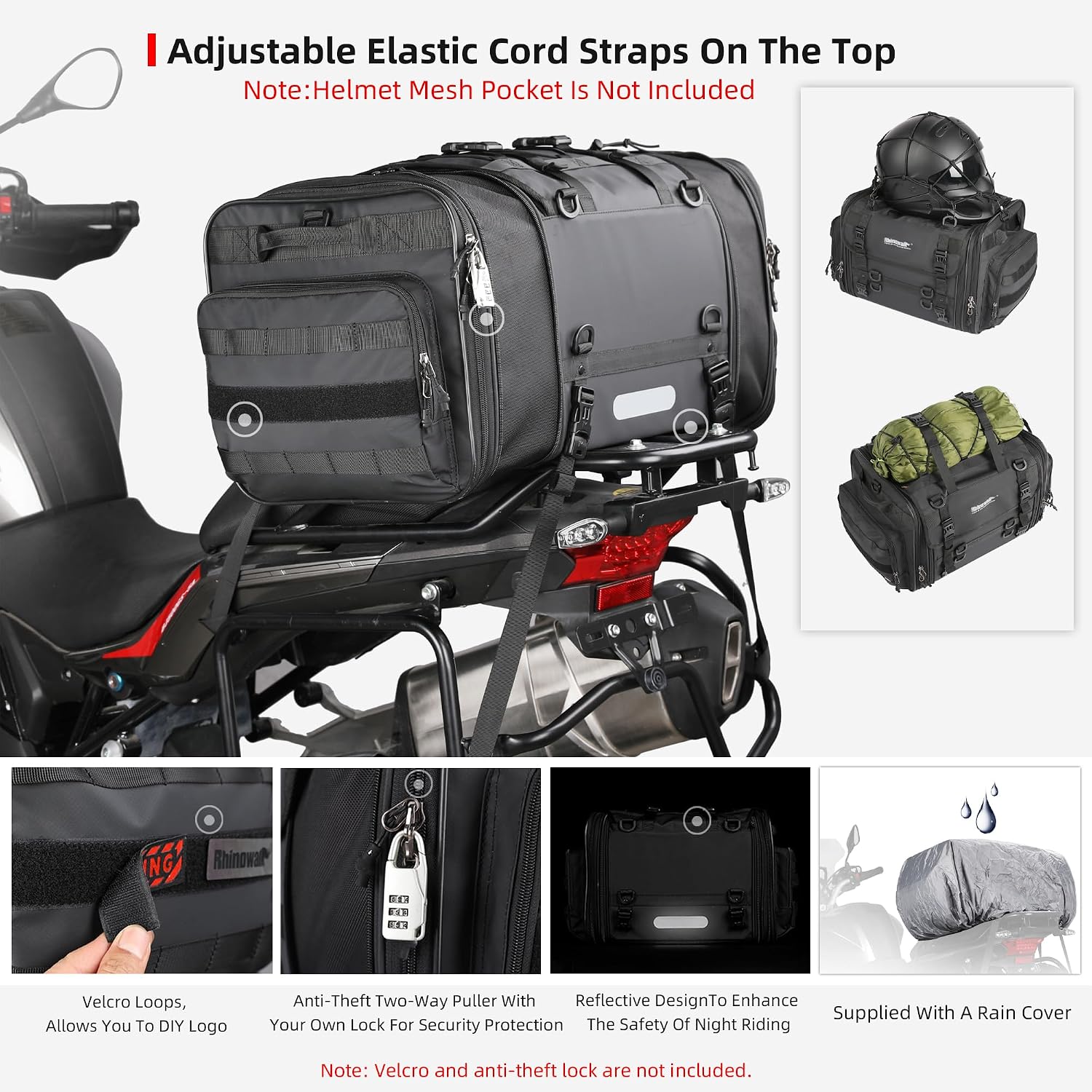 Thumbnail 5 de Rhinowalk Expandable Motorcycle Tail Bag 45L 🏍