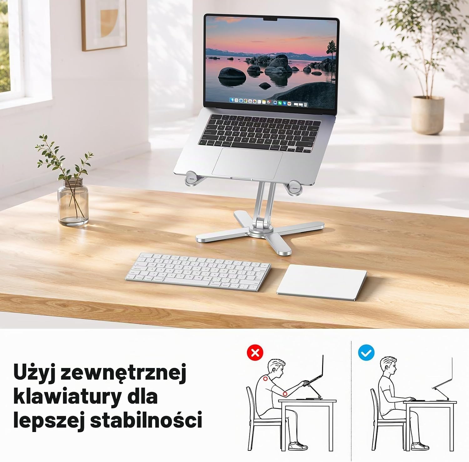Detalle 1 de OMOTON LA10 – składany, aluminiowy stojak na laptopa z obrotem 360°