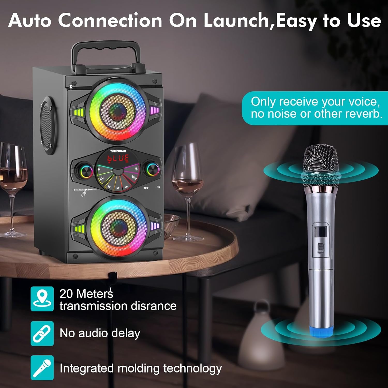 Thumbnail 4 de Altoparlanti Bluetooth A52 da 60 W con subwoofer, LED e karaoke: potenza portatile per feste